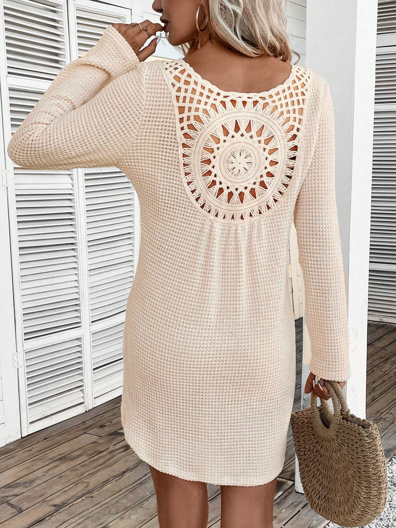 Hollow Out Waffle Knit Tee Dress