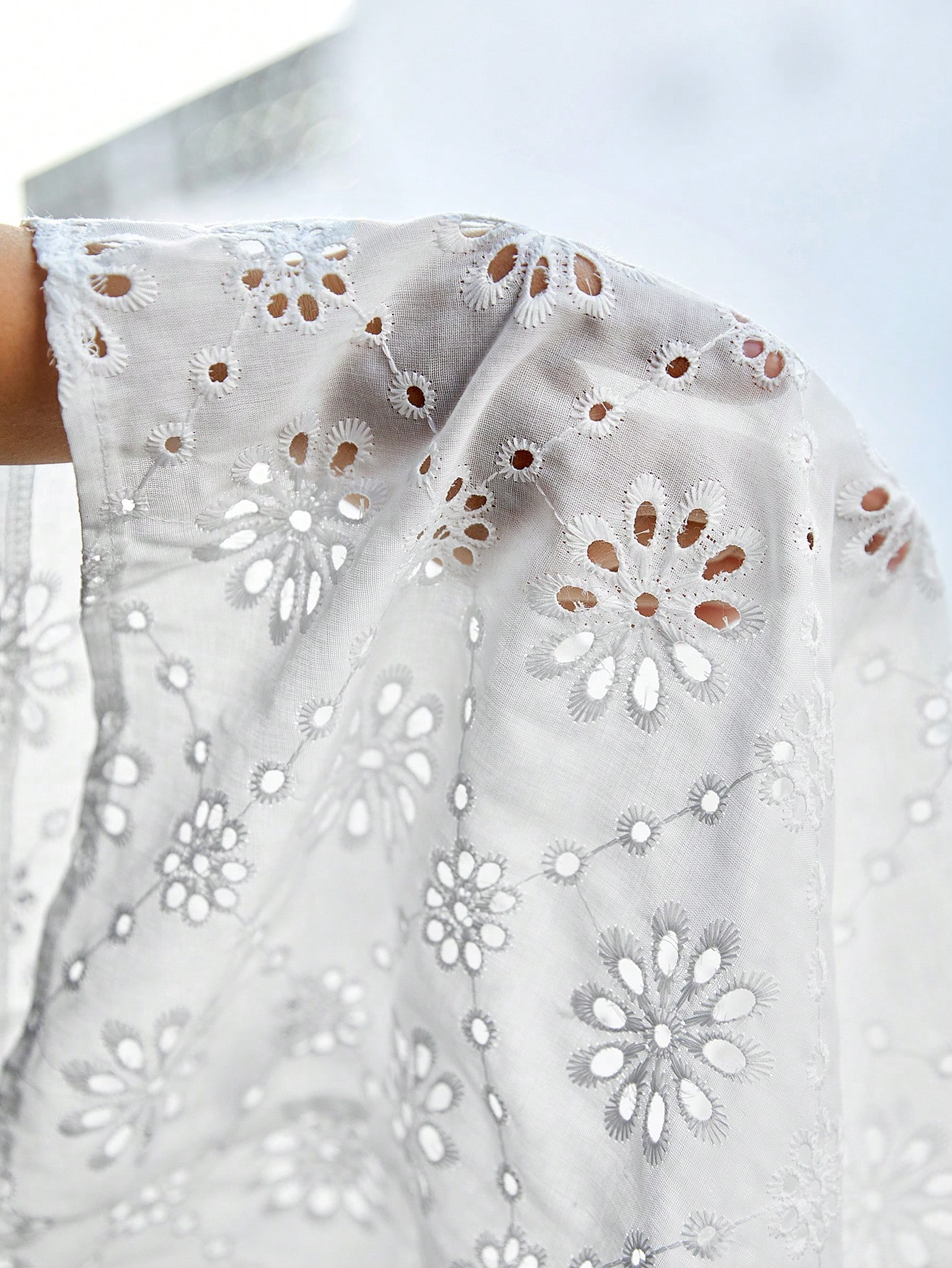 Random Eyelet Embroidery Notched Collar Blouse