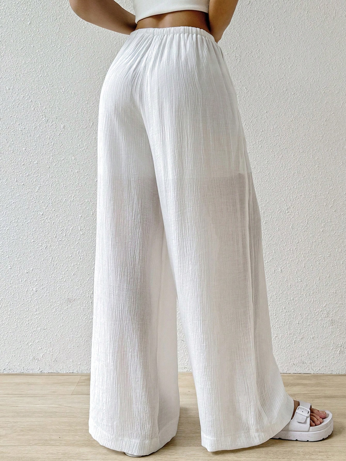 Women's Solid Color Waist Tie Long Pants