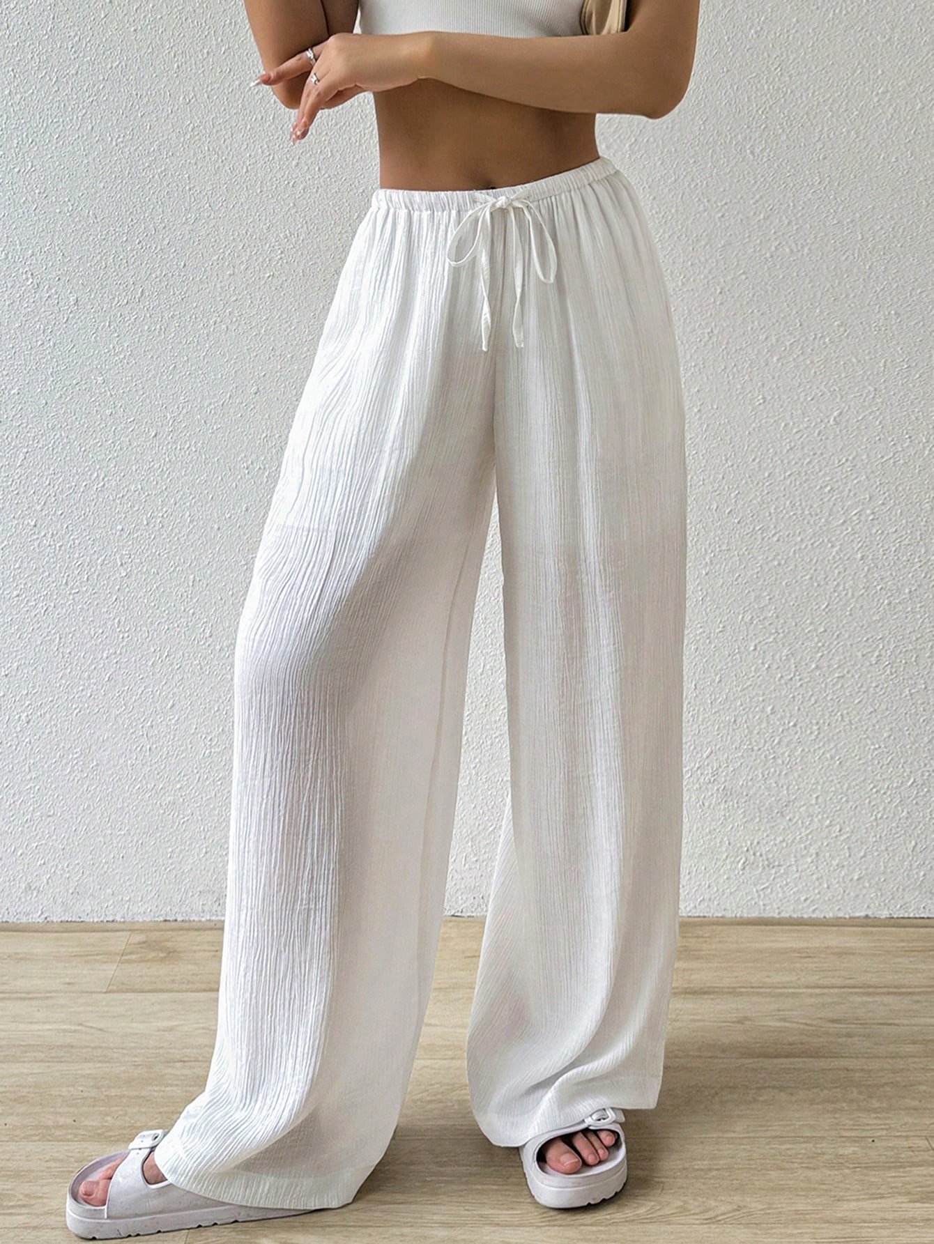 Women's Solid Color Waist Tie Long Pants