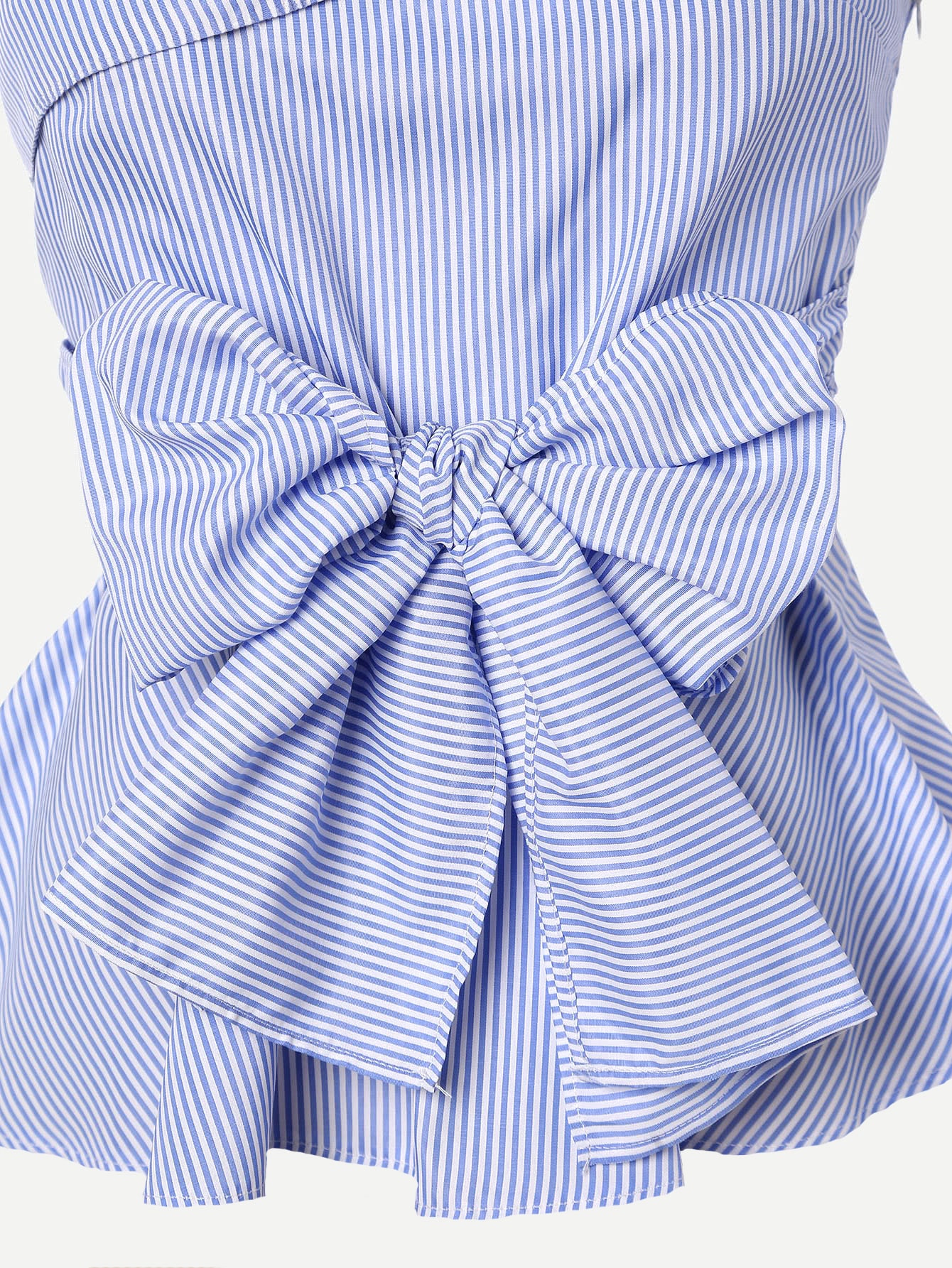 Pinstriped One-Shoulder Bow Peplum Top