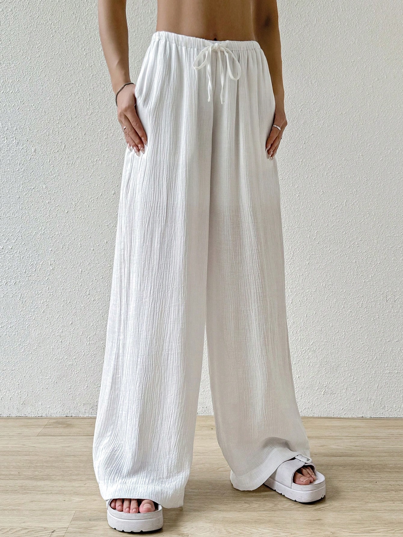 Women's Solid Color Waist Tie Long Pants