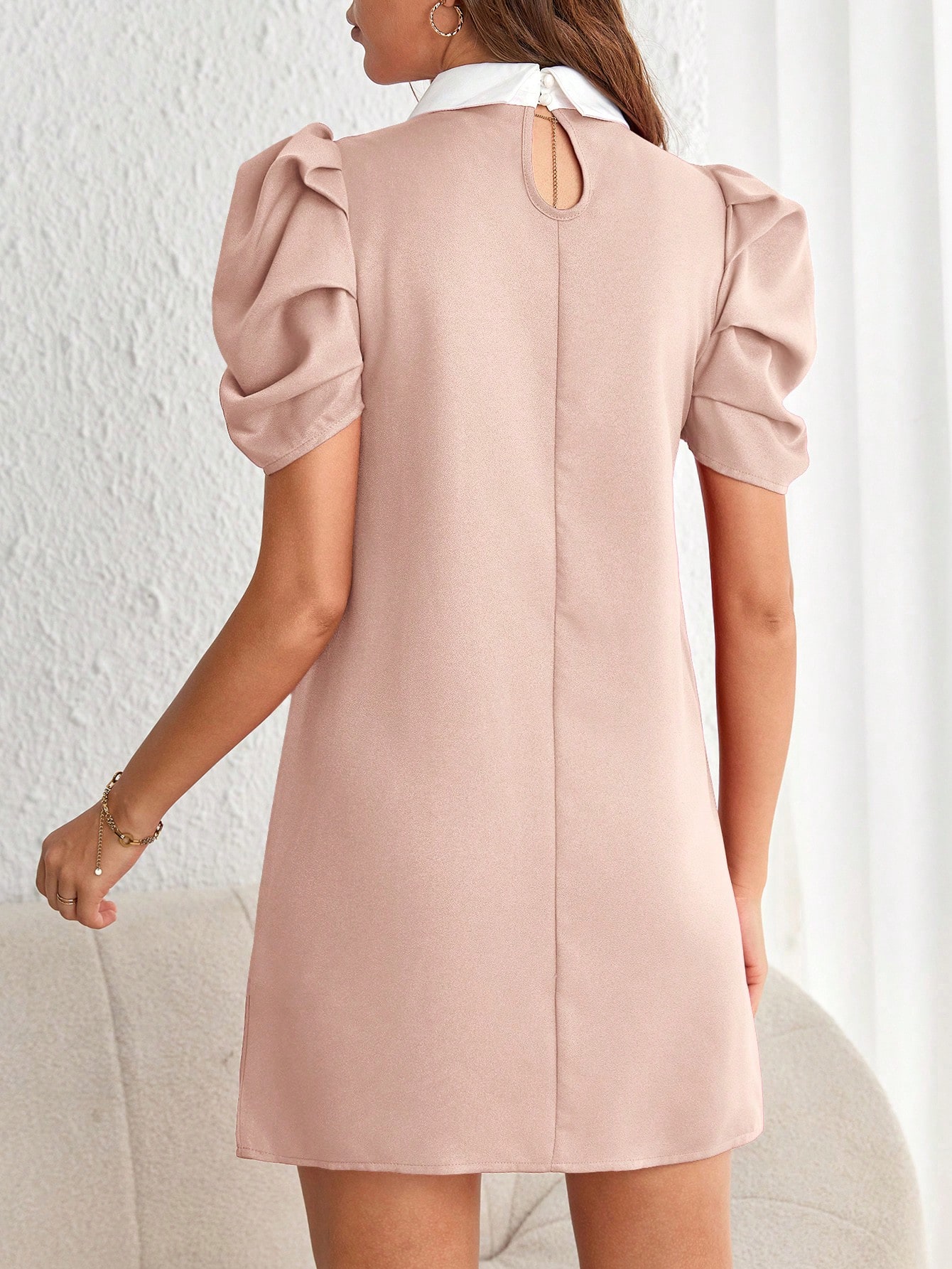 Pearls Beaded Puff Sleeve Dress