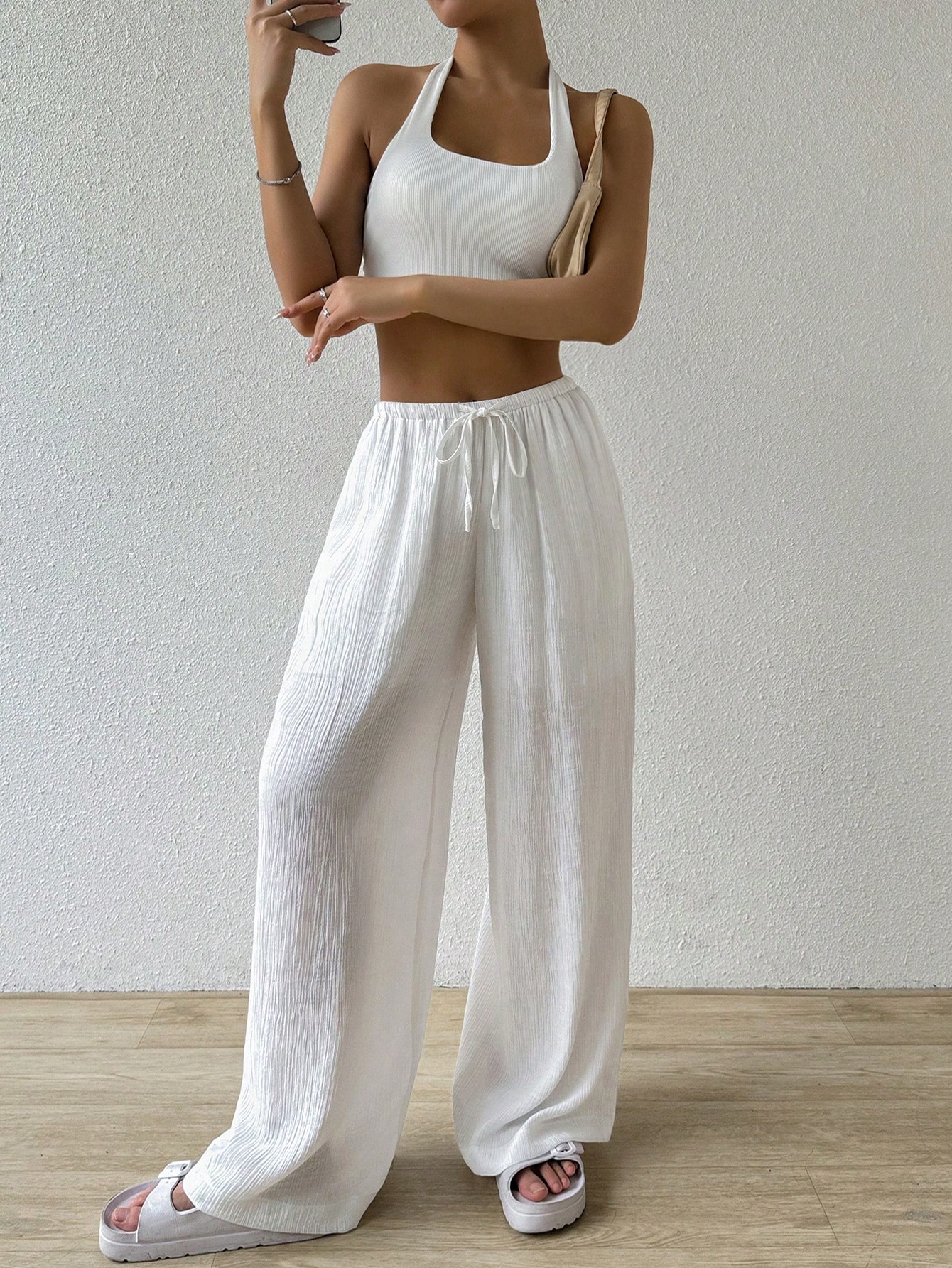 Women's Solid Color Waist Tie Long Pants