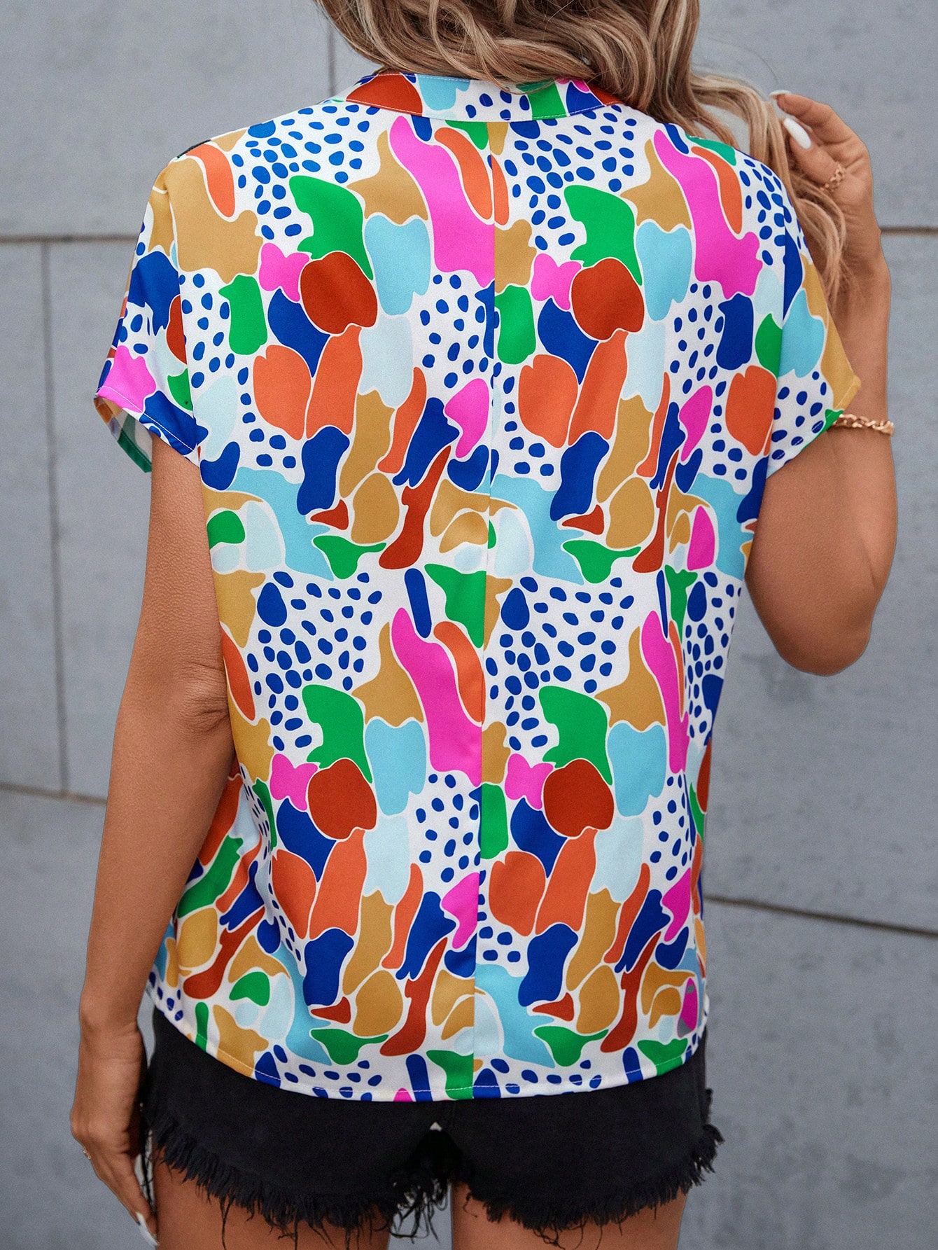 Geometric Print Notched Collar Shirt