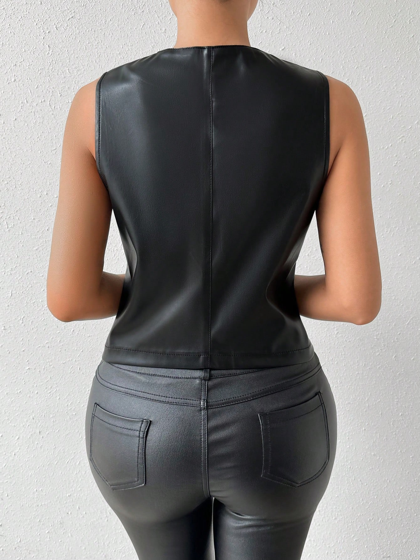 BAE Women's Sleeveless Pu Leather Jacket With Front Button Closure