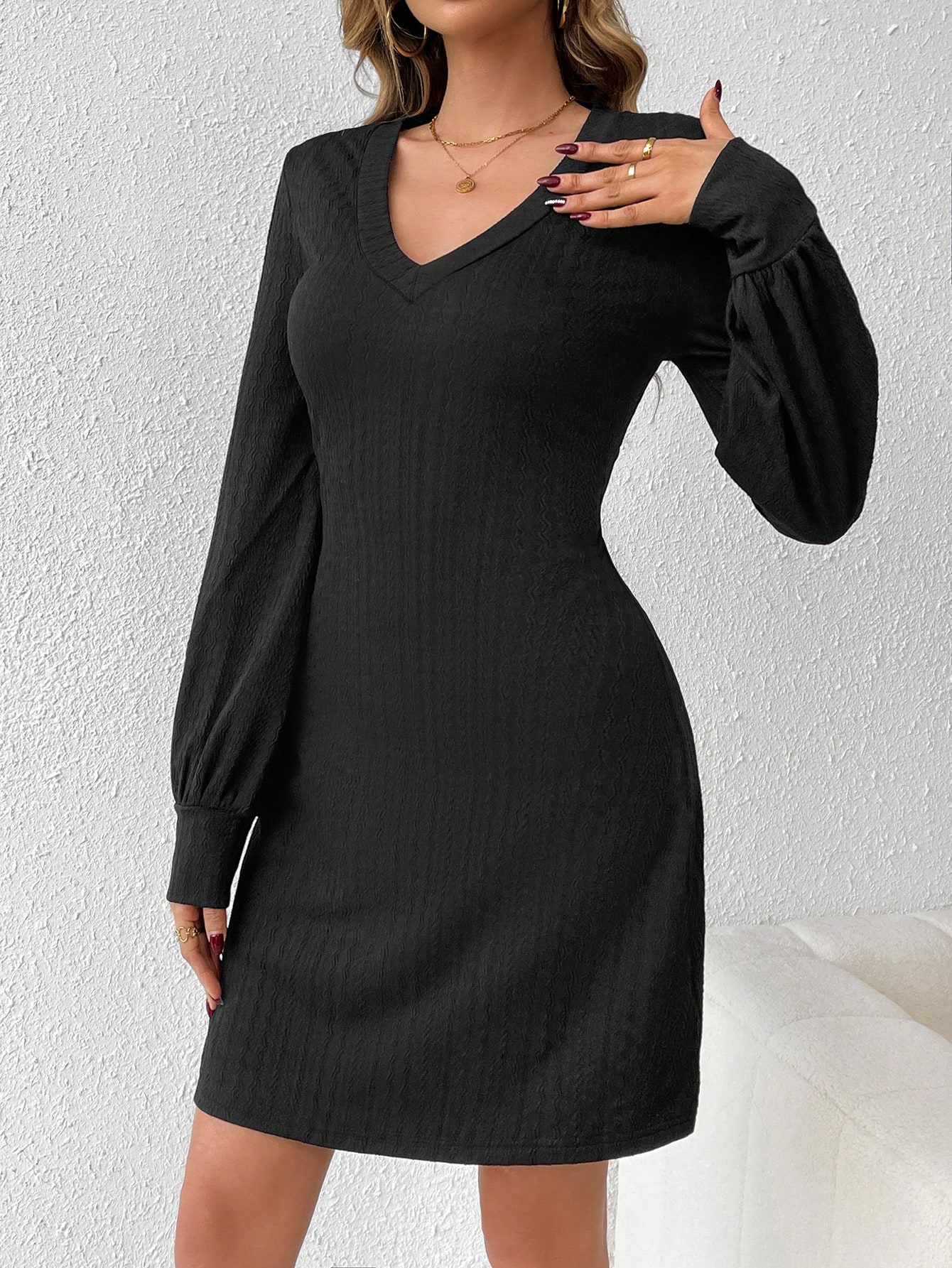 Tall V-neck Lantern Sleeve Dress