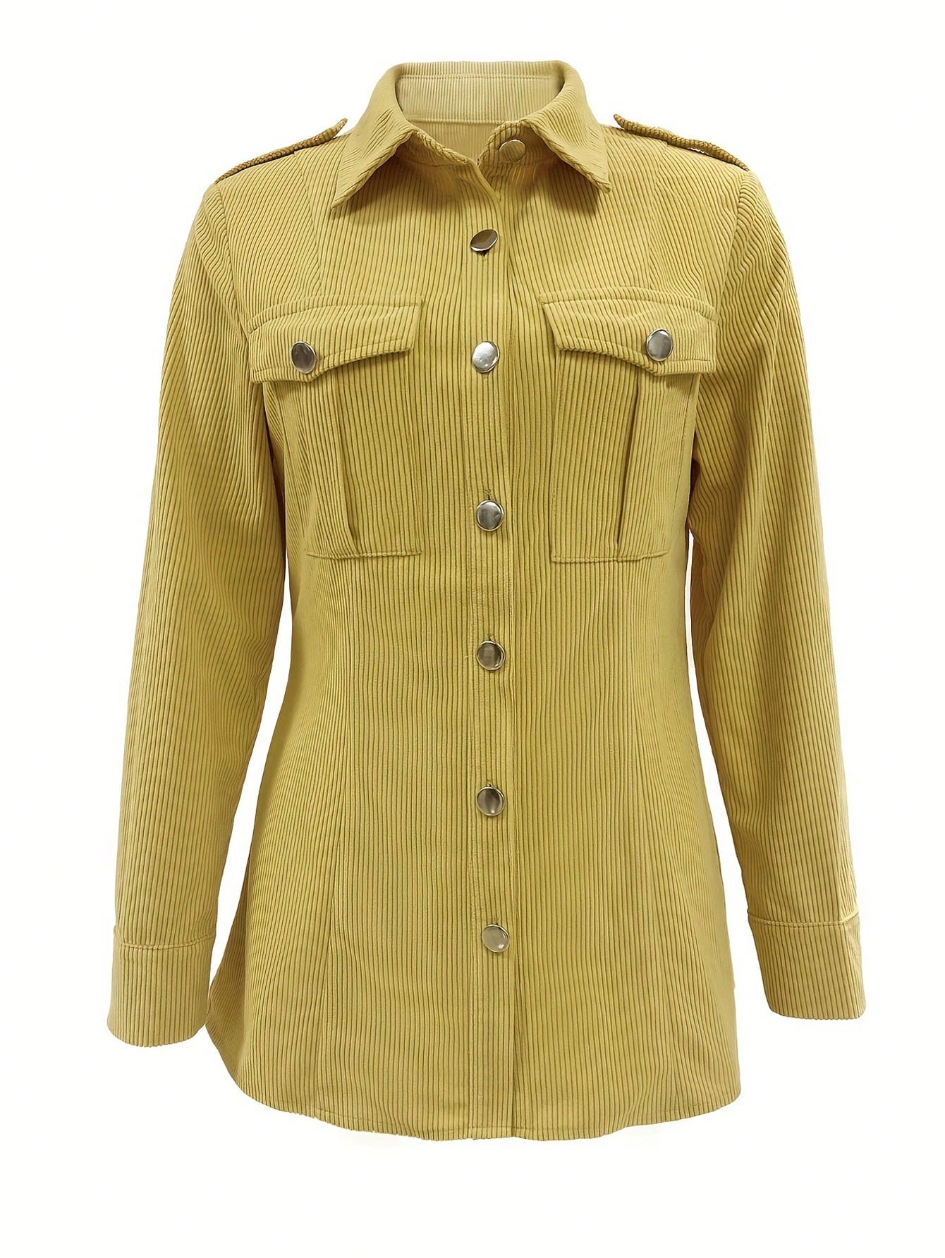 Women's Solid Color Corduroy Flip Pocket Shirt