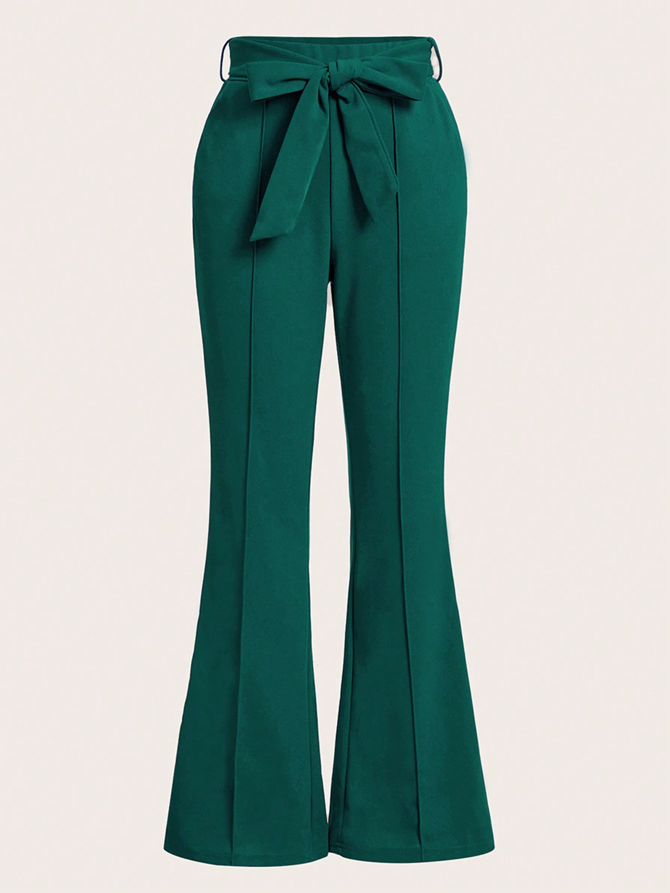 Seam Front Belted Flare Leg Pants