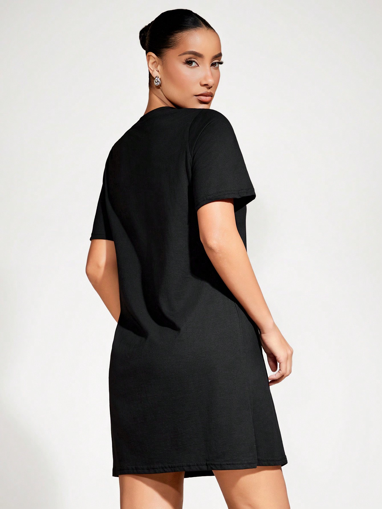 BASICS Solid Round Neck Short Sleeve Tee Dress