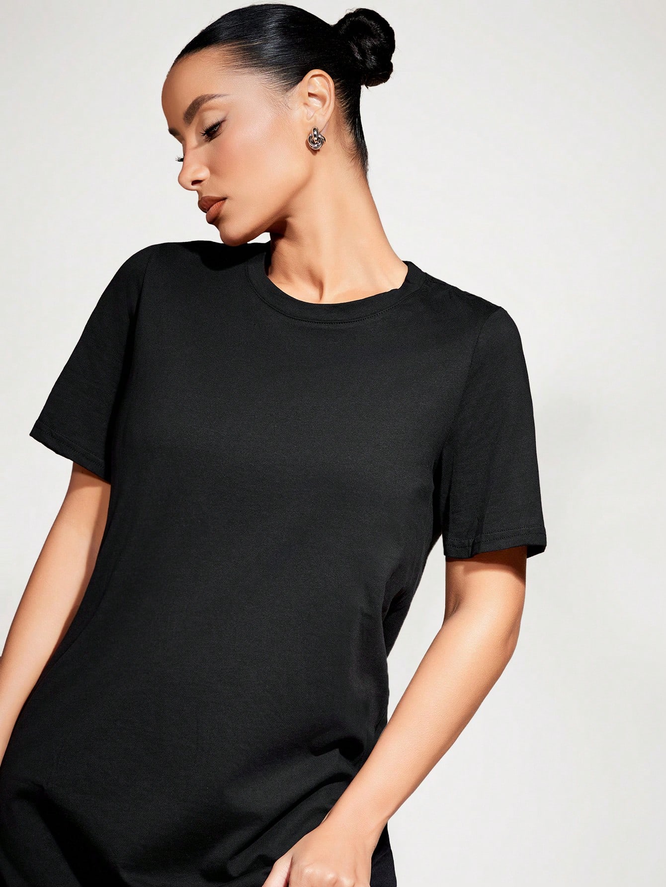 BASICS Solid Round Neck Short Sleeve Tee Dress