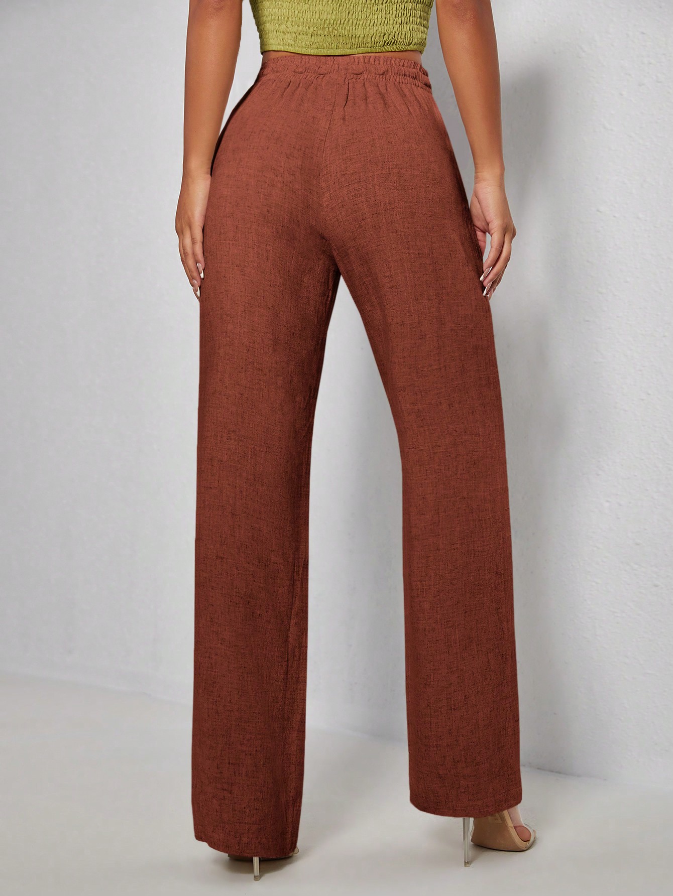 PETITE Solid Color Drawstring Waist Straight Leg Pants