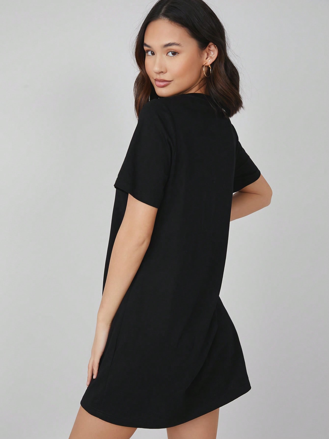 BASICS Solid Round Neck Short Sleeve Tee Dress