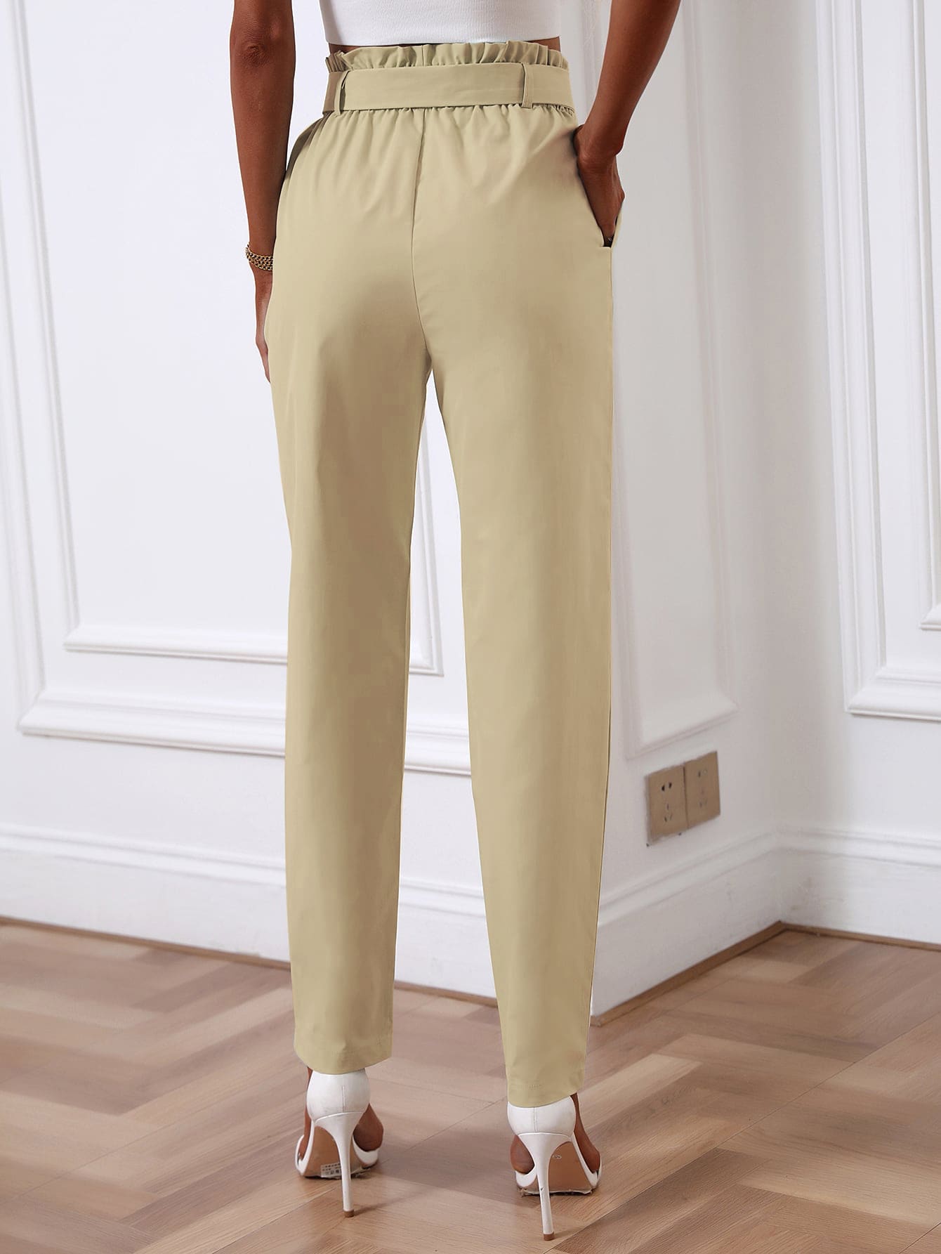 Unity Solid Paperbag Waist Belted Pants