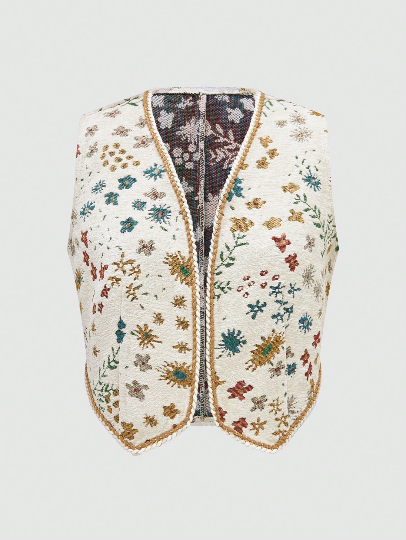 Spring/Autumn Floral Printed Open Front Casual Vest Jacket