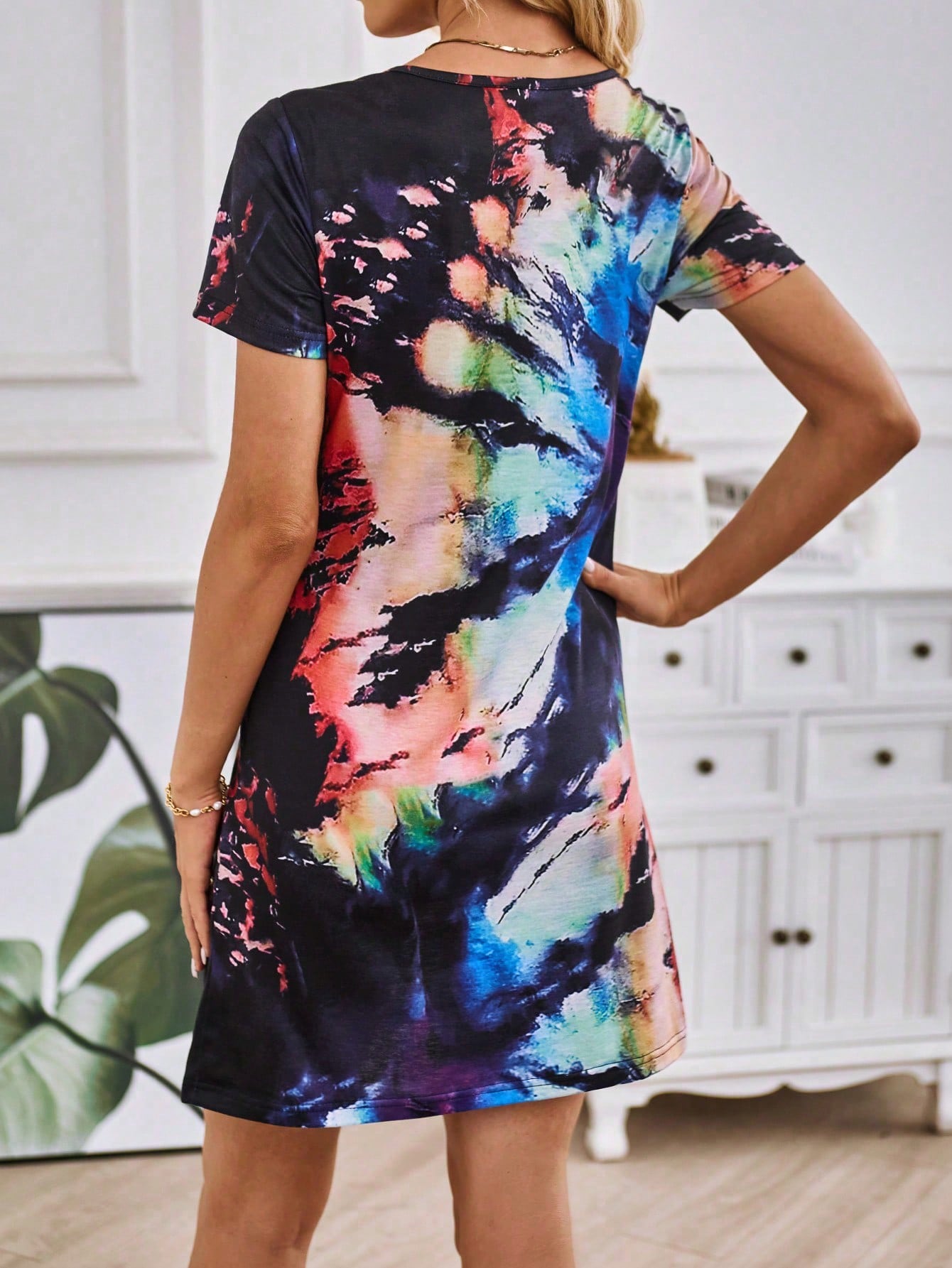 Women's Tie-Dye Notched Neckline Dress