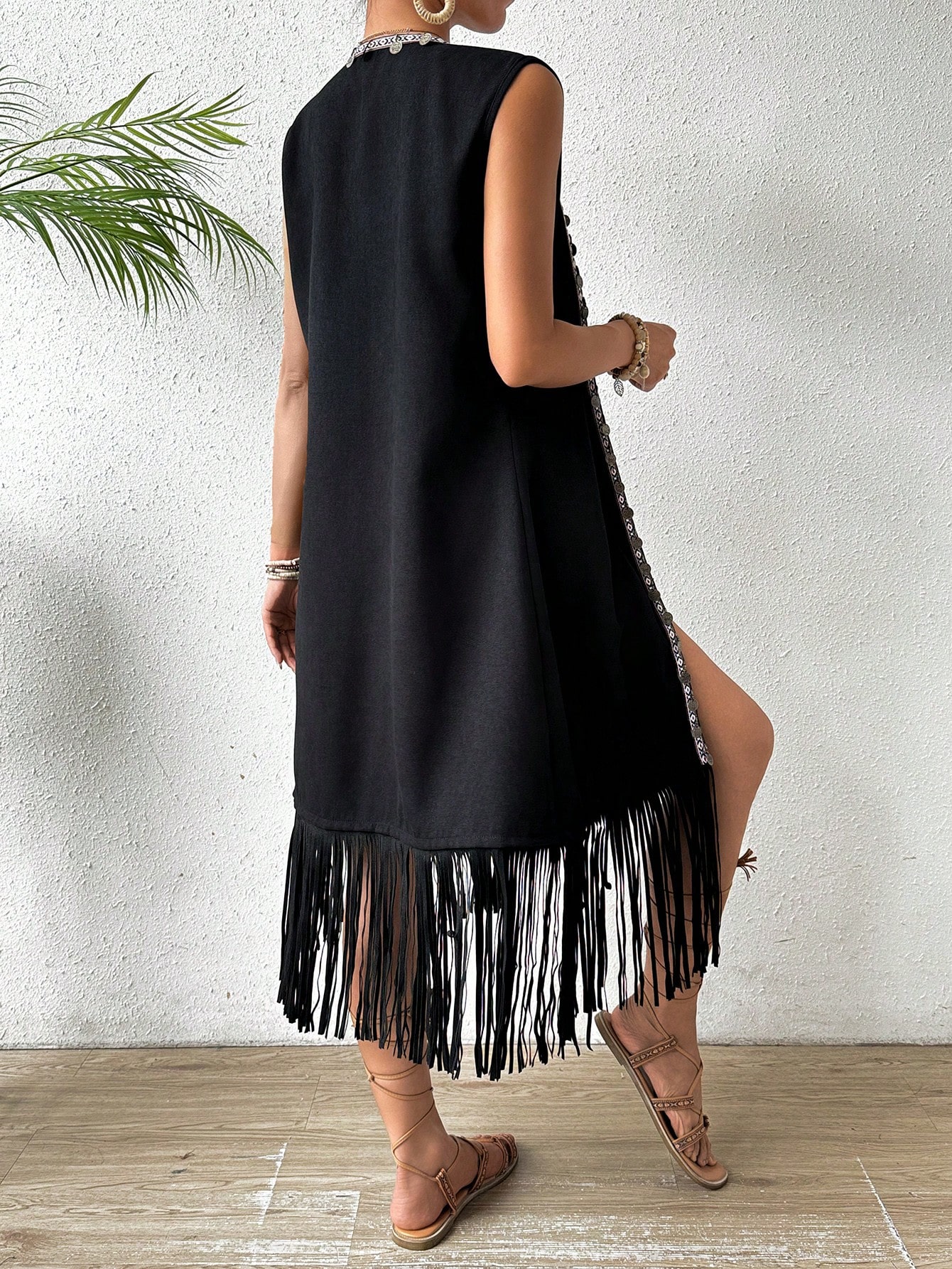 Ribbon Detail Fringed Hem Jacket