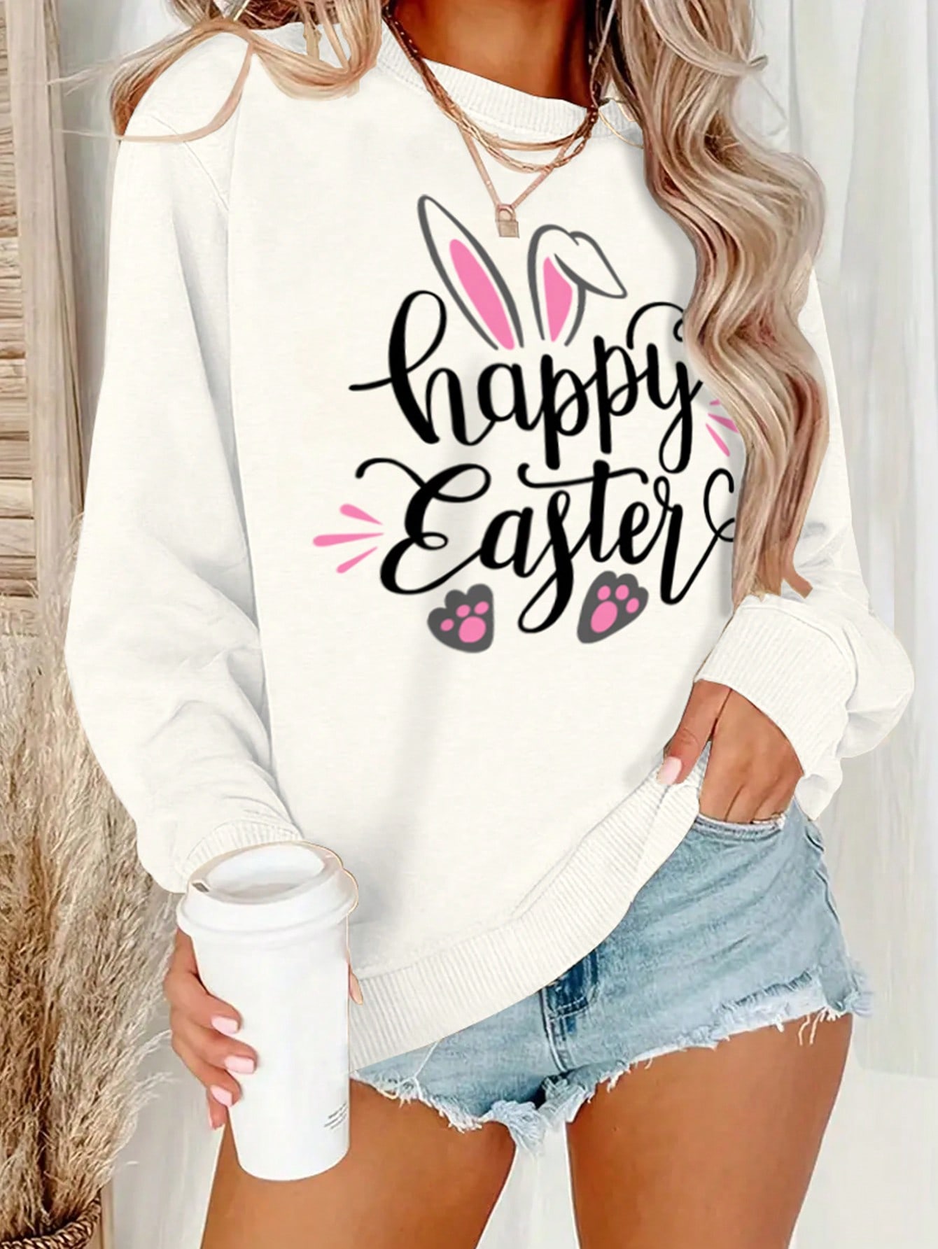 Qutie Women's Easter Slogan Printed Sweatshirt