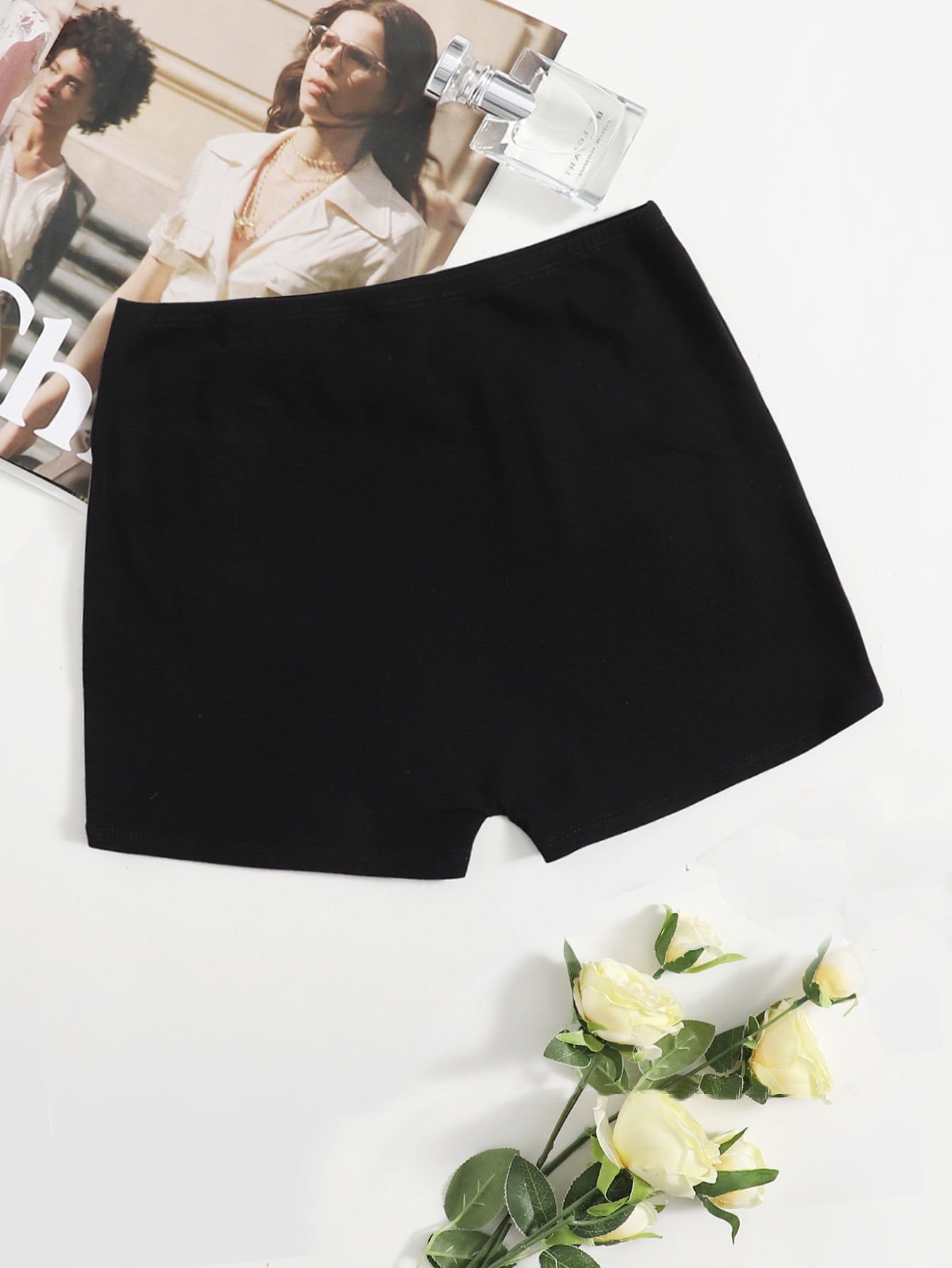 Elastic Waist Solid Biker Shorts