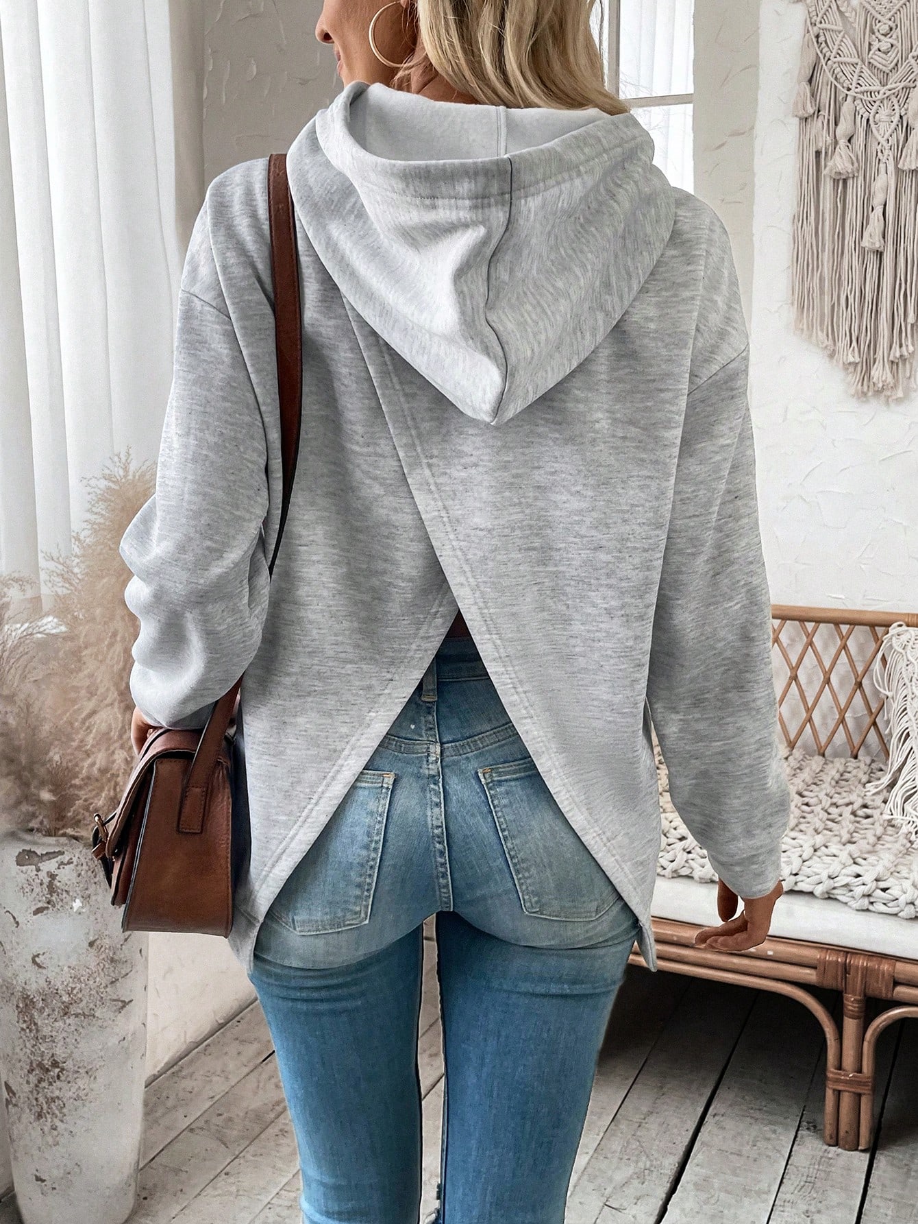 Wrap Back Drop Shoulder Thermal Hoodie