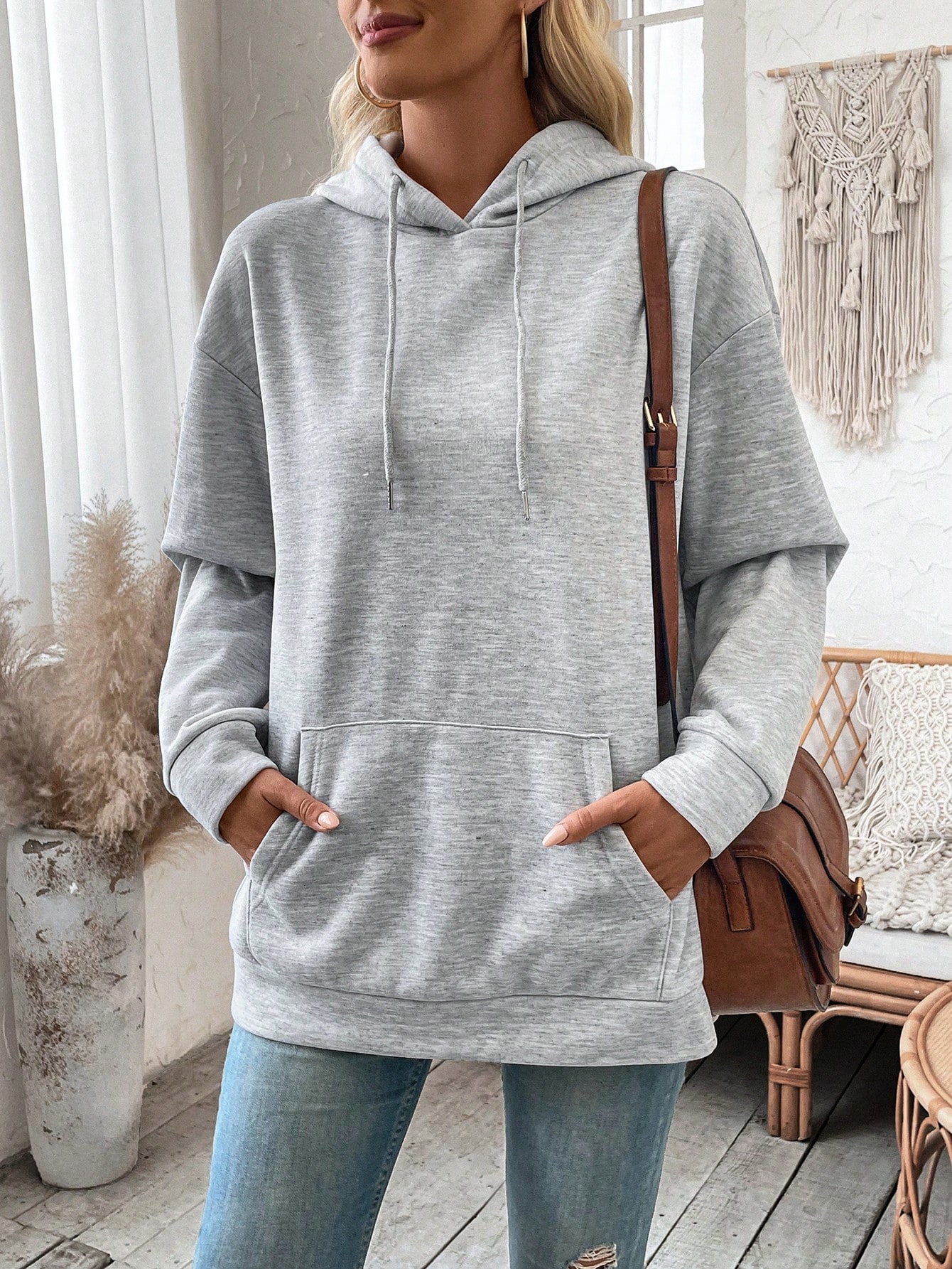 Wrap Back Drop Shoulder Thermal Hoodie