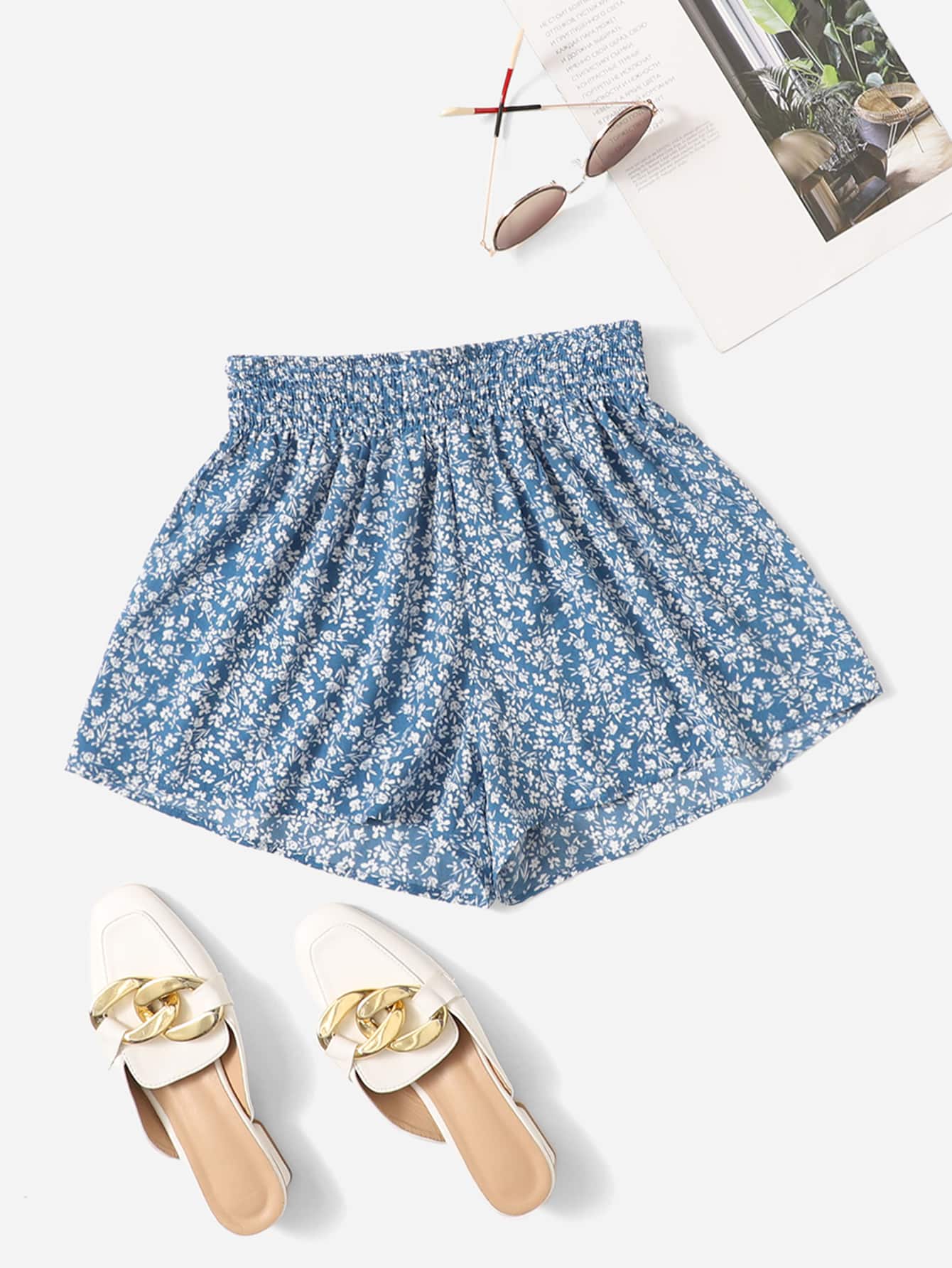 WYWH Ditsy Floral Shirred Waist Shorts