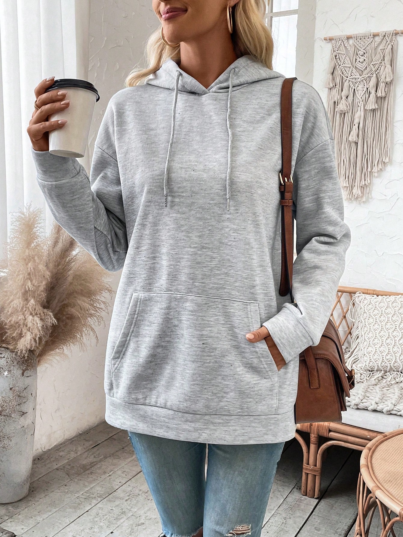 Wrap Back Drop Shoulder Thermal Hoodie