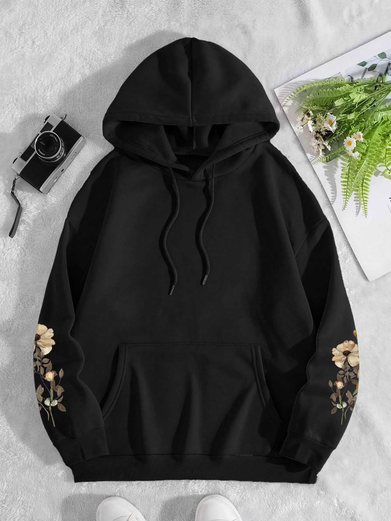 Flower Printed Hooded Sweatshirt