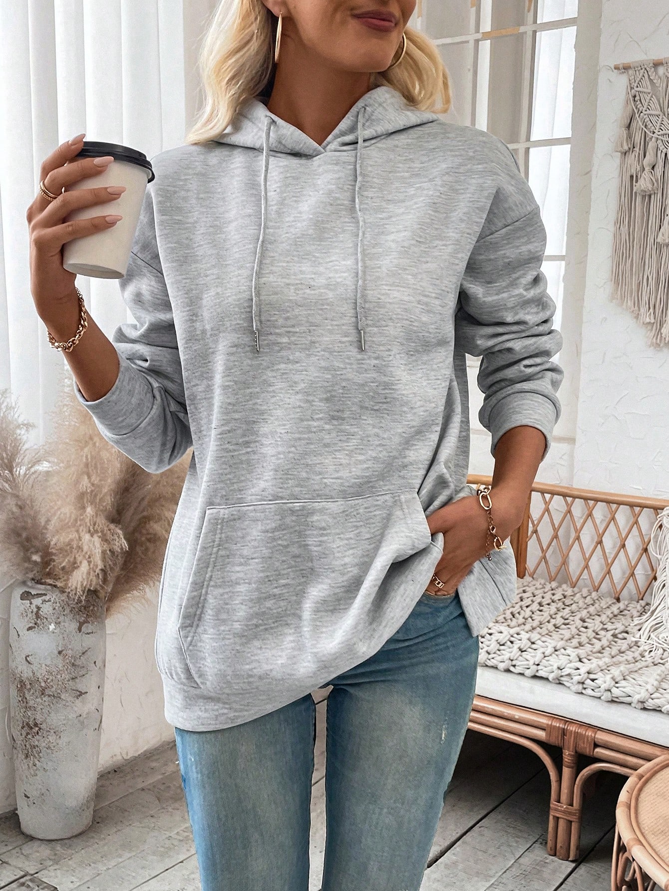 Wrap Back Drop Shoulder Thermal Hoodie