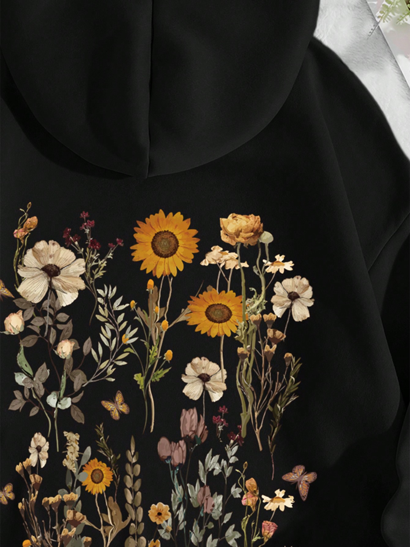 Flower Printed Hooded Sweatshirt