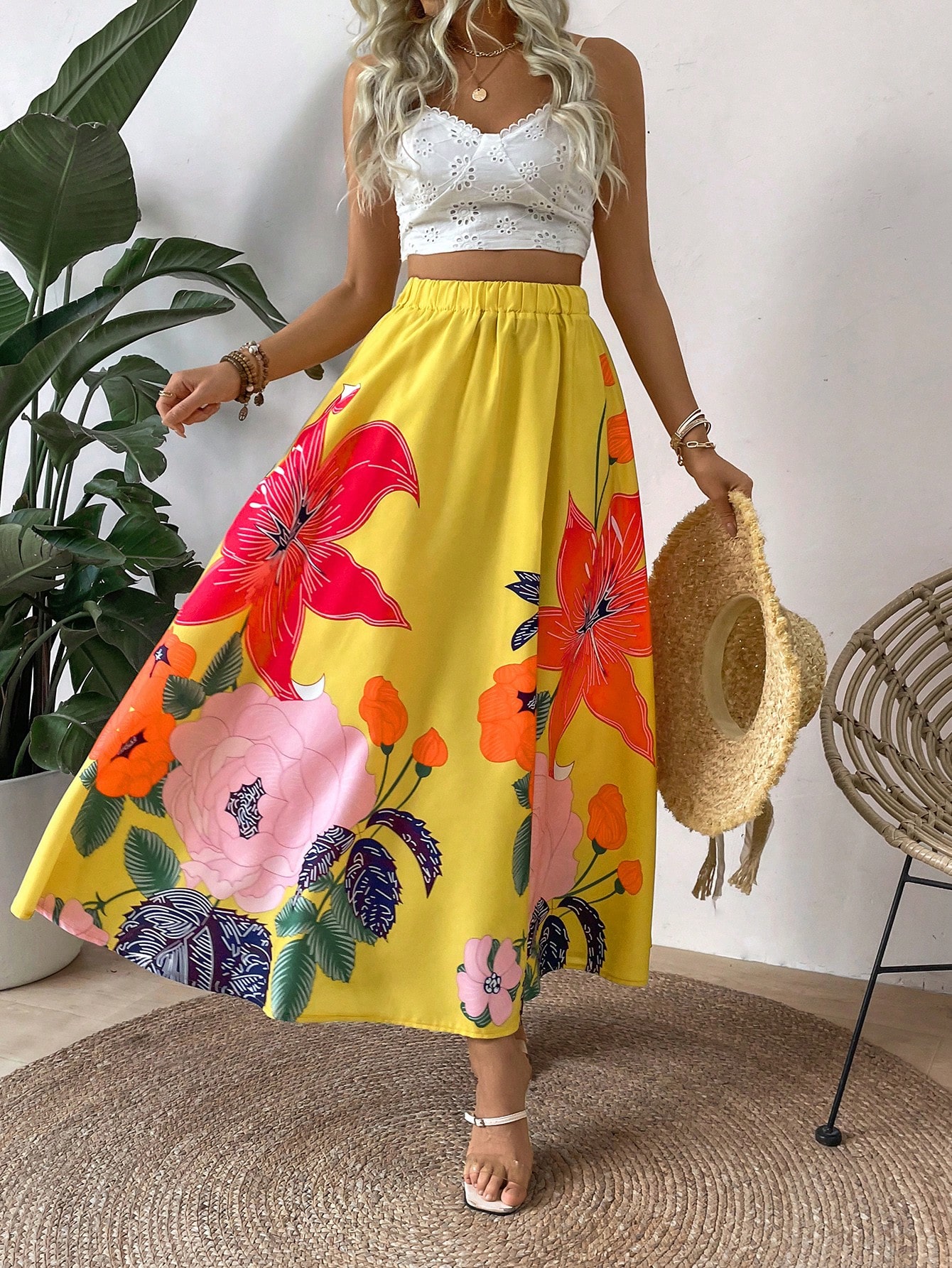 Women's Floral Print Umbrella Skirt