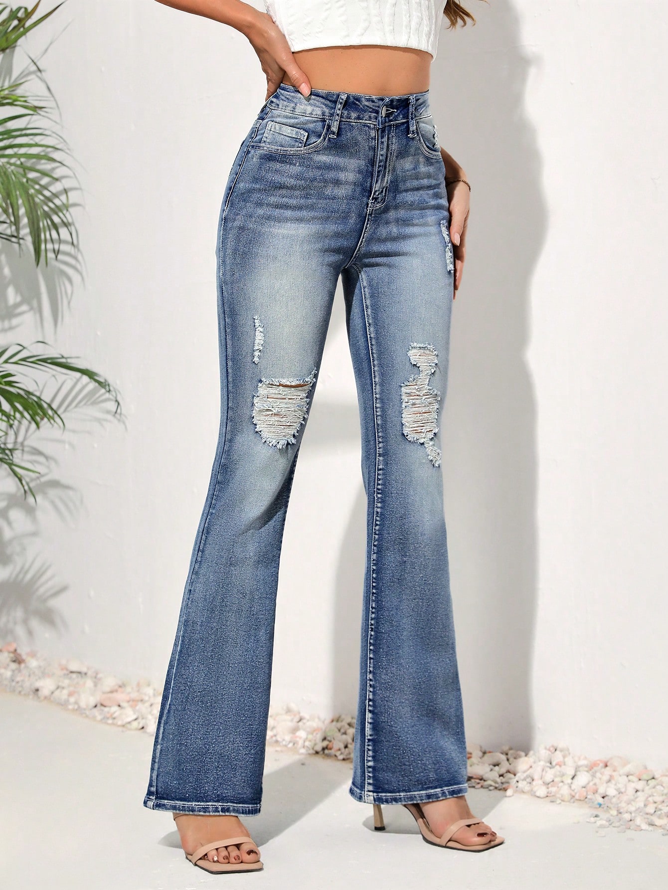 Ladies' Distressed Flared Jeans