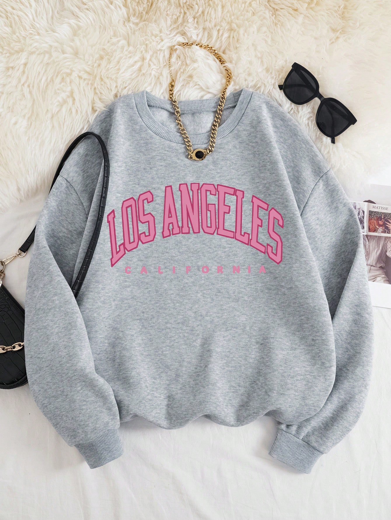 Letter Printed Round Neck Long Sleeve Casual Sweatshirt