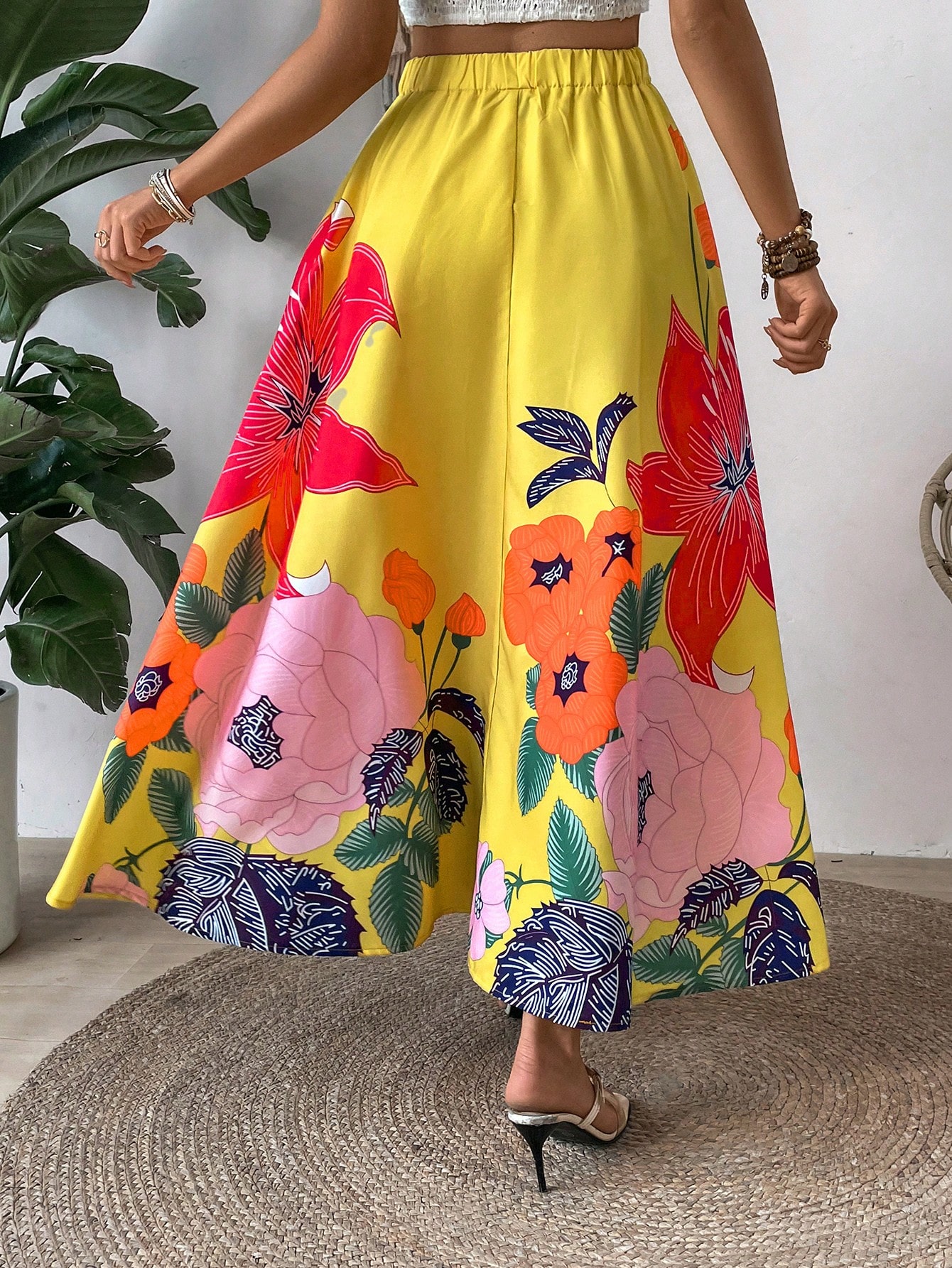 Women's Floral Print Umbrella Skirt