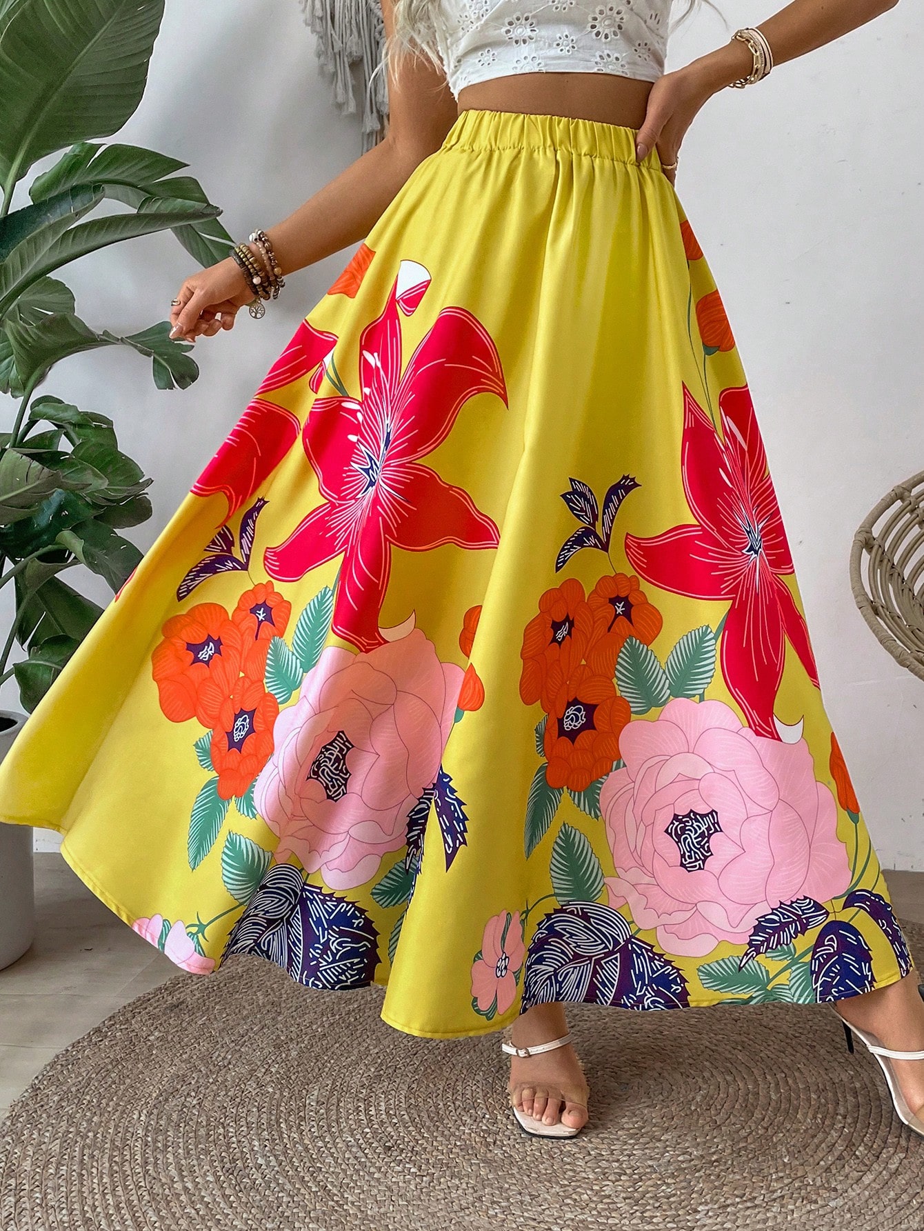 Women's Floral Print Umbrella Skirt