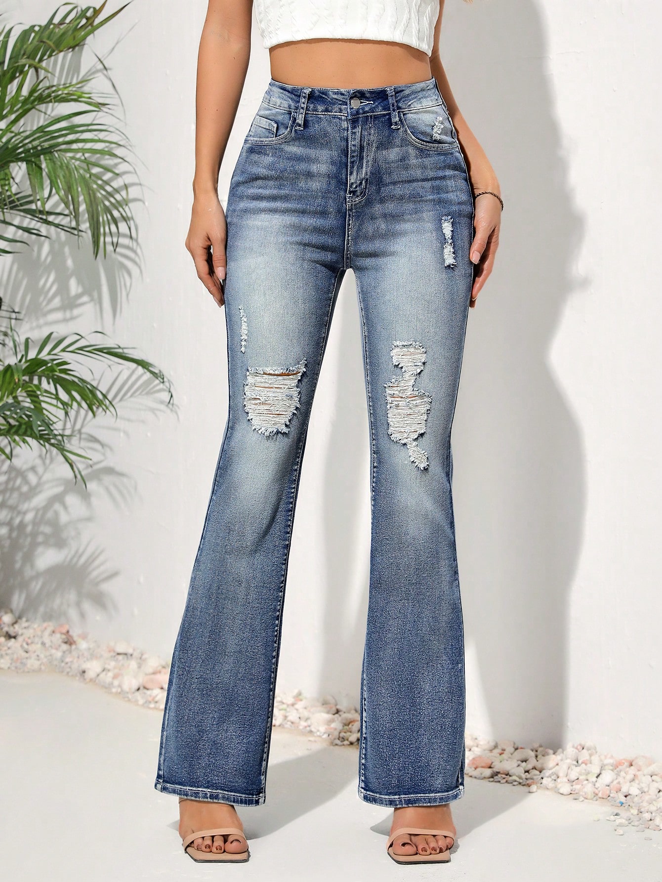 Ladies' Distressed Flared Jeans