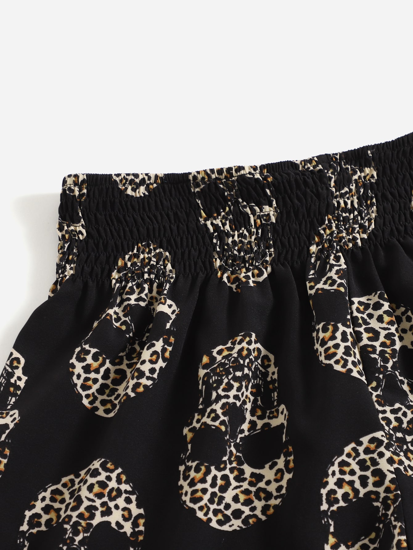 Leopard Skeleton Print Shirred Shorts