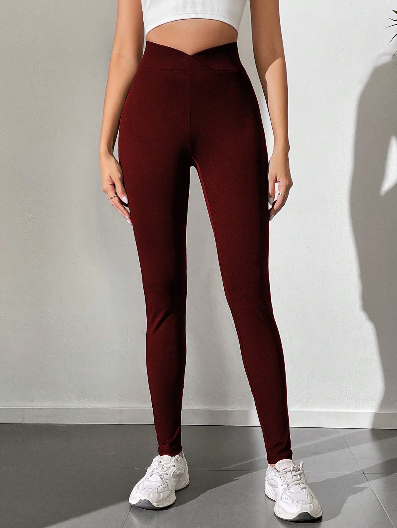 Tall Ladies' Solid Color Asymmetrical Waist Skinny Leggings