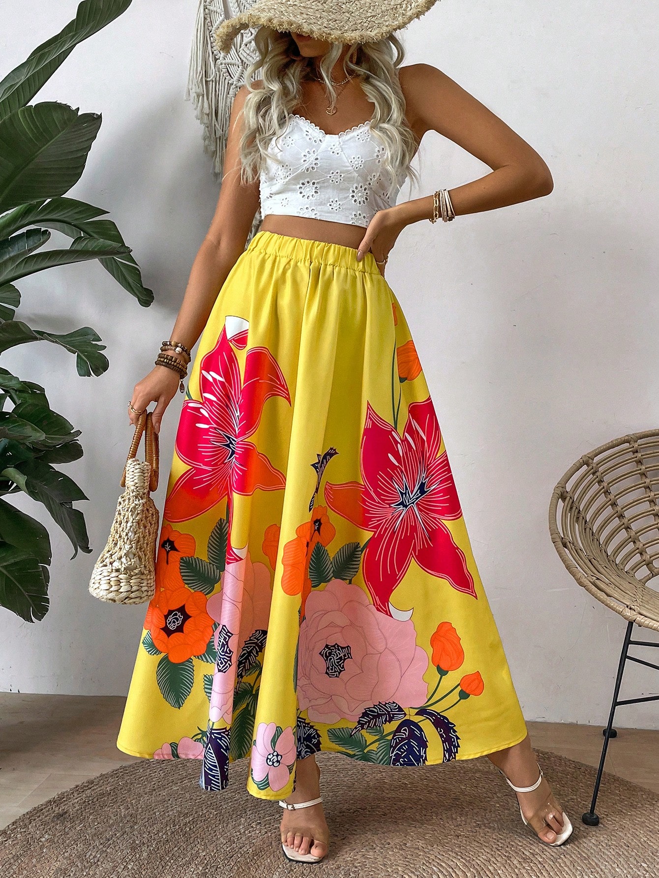 Women's Floral Print Umbrella Skirt