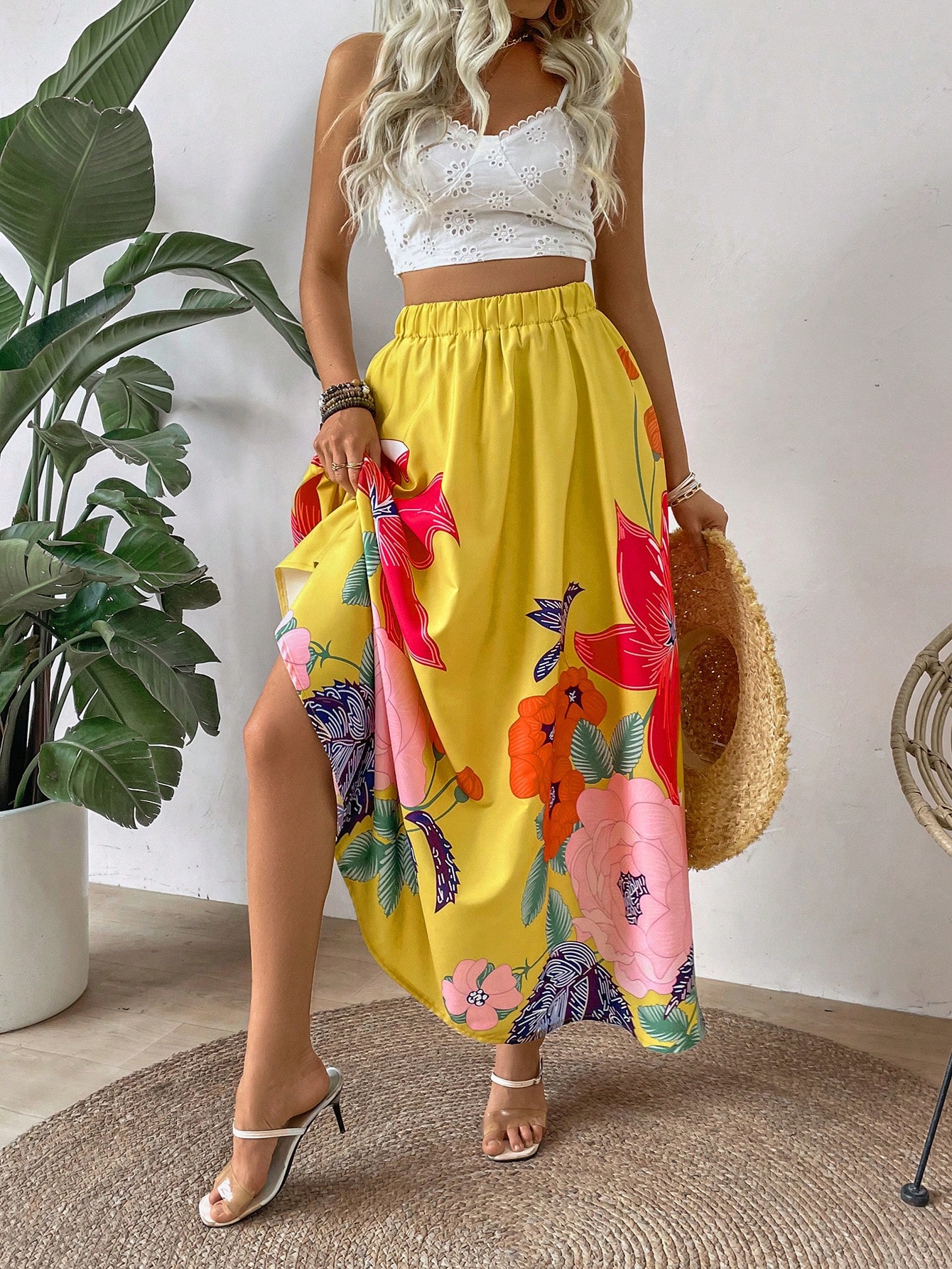 Women's Floral Print Umbrella Skirt