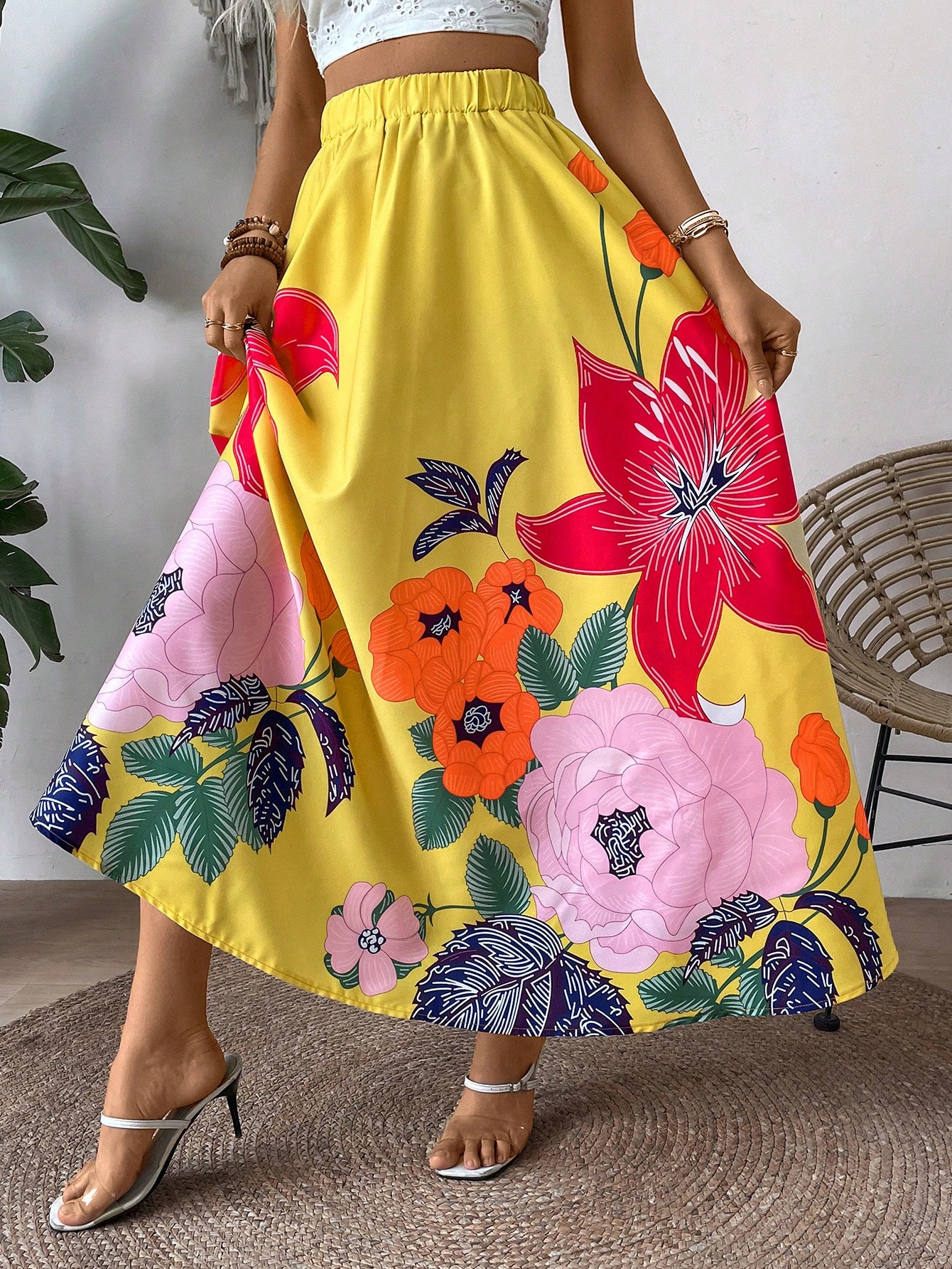 Women's Floral Print Umbrella Skirt