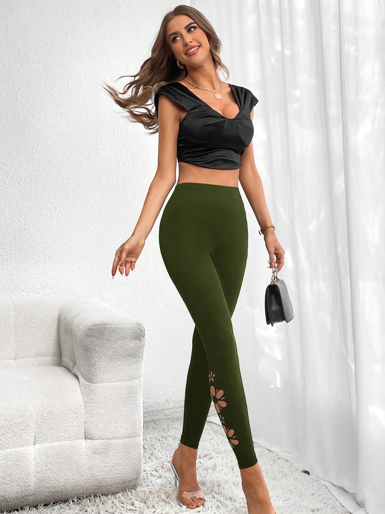 Ladies' Solid Colored Burnout Leggings