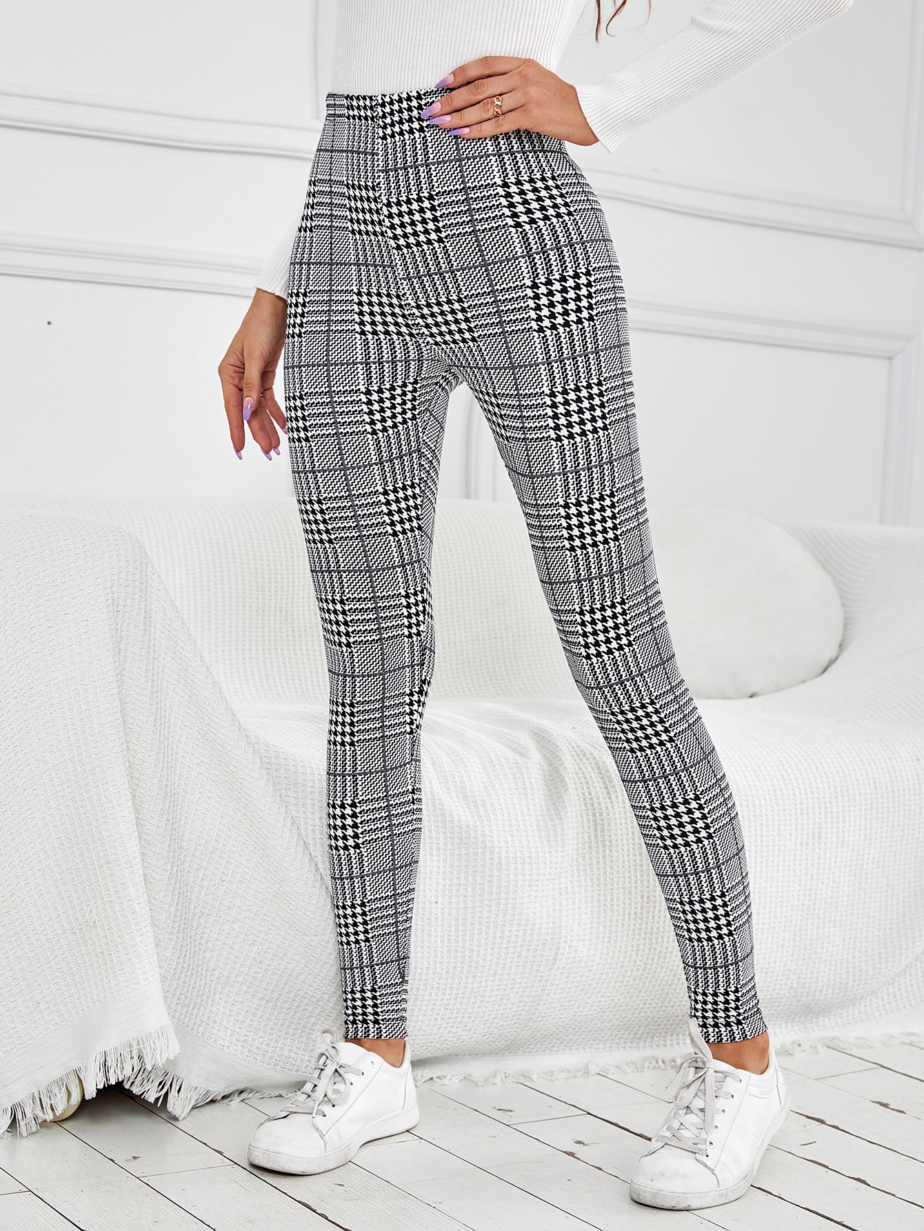 High Waist Plaid Print Leggings