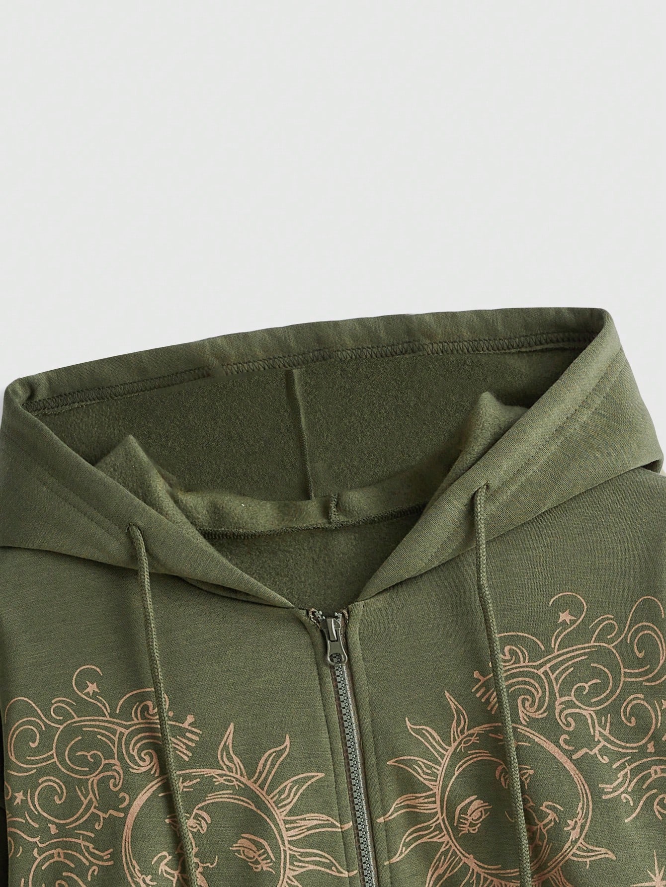 ROMWE Hippie Sun & Leaf Graphic Zip Up Drawstring Thermal Lined Hoodie