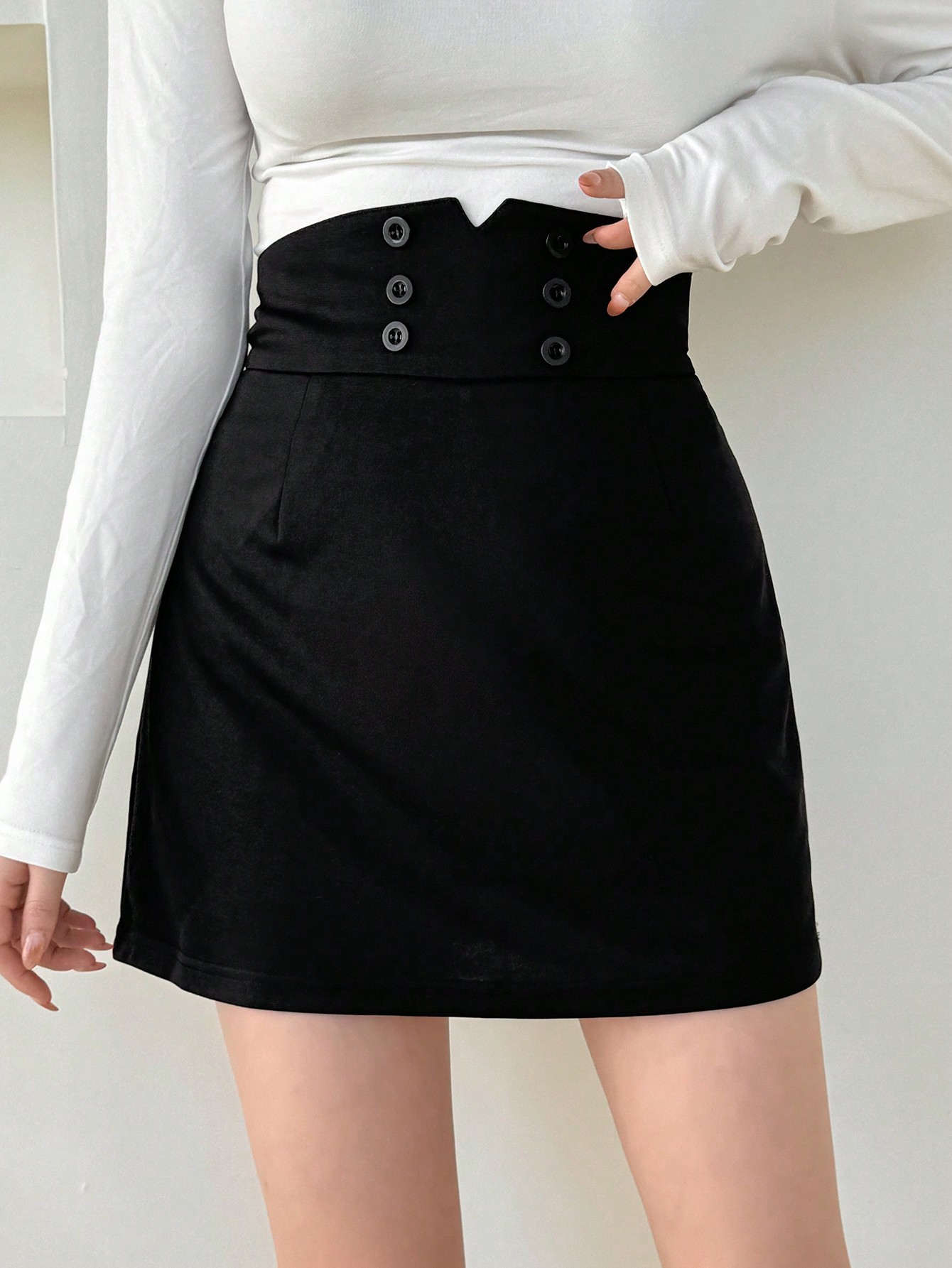 Women's High Waisted A-Line Skirt With Decorative Buckle And Safety Shorts