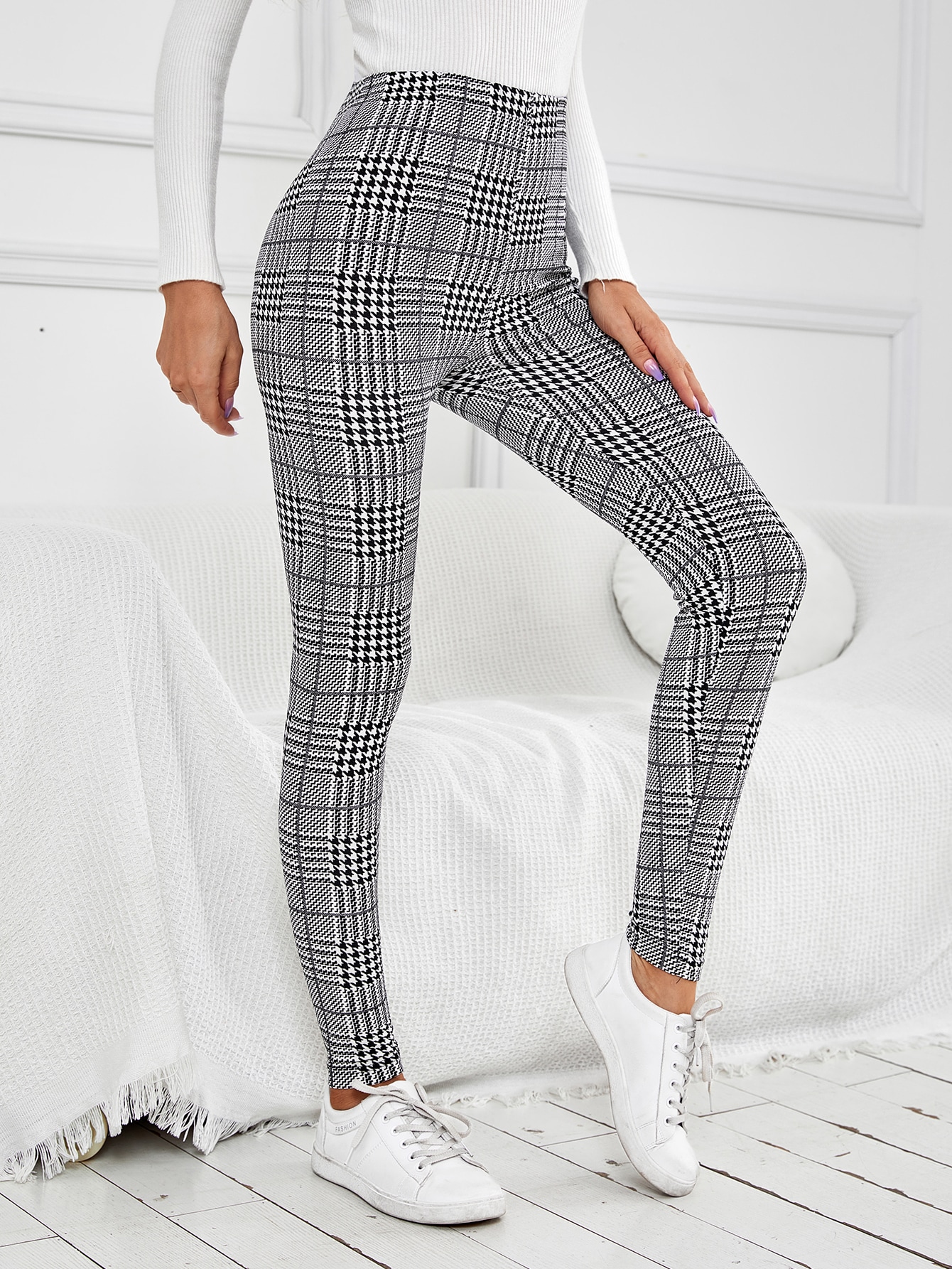 High Waist Plaid Print Leggings