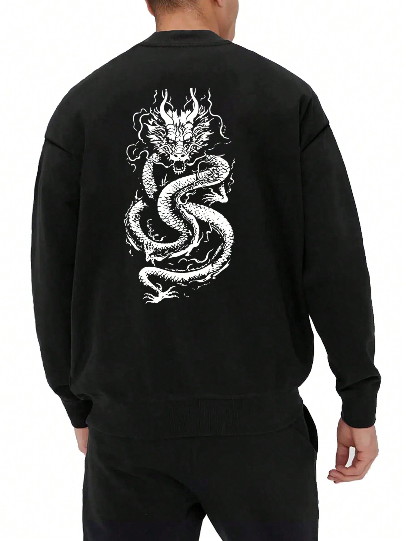 Men's Chinese Dragon Print Drop Shoulder Long Sleeve Sweatshirt