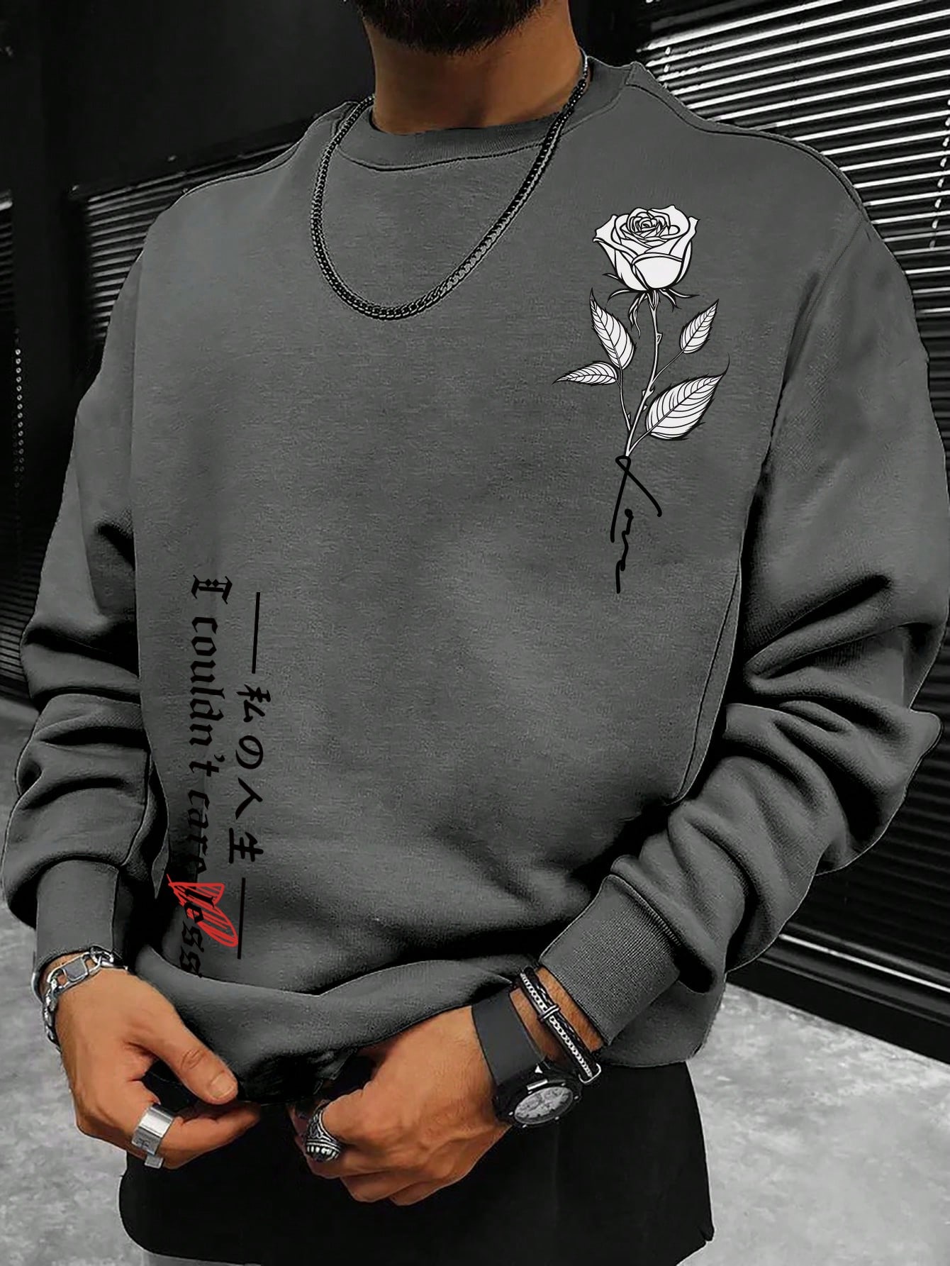 Manfinity Homme Men Floral & Letter Graphic Drop Shoulder Sweatshirt