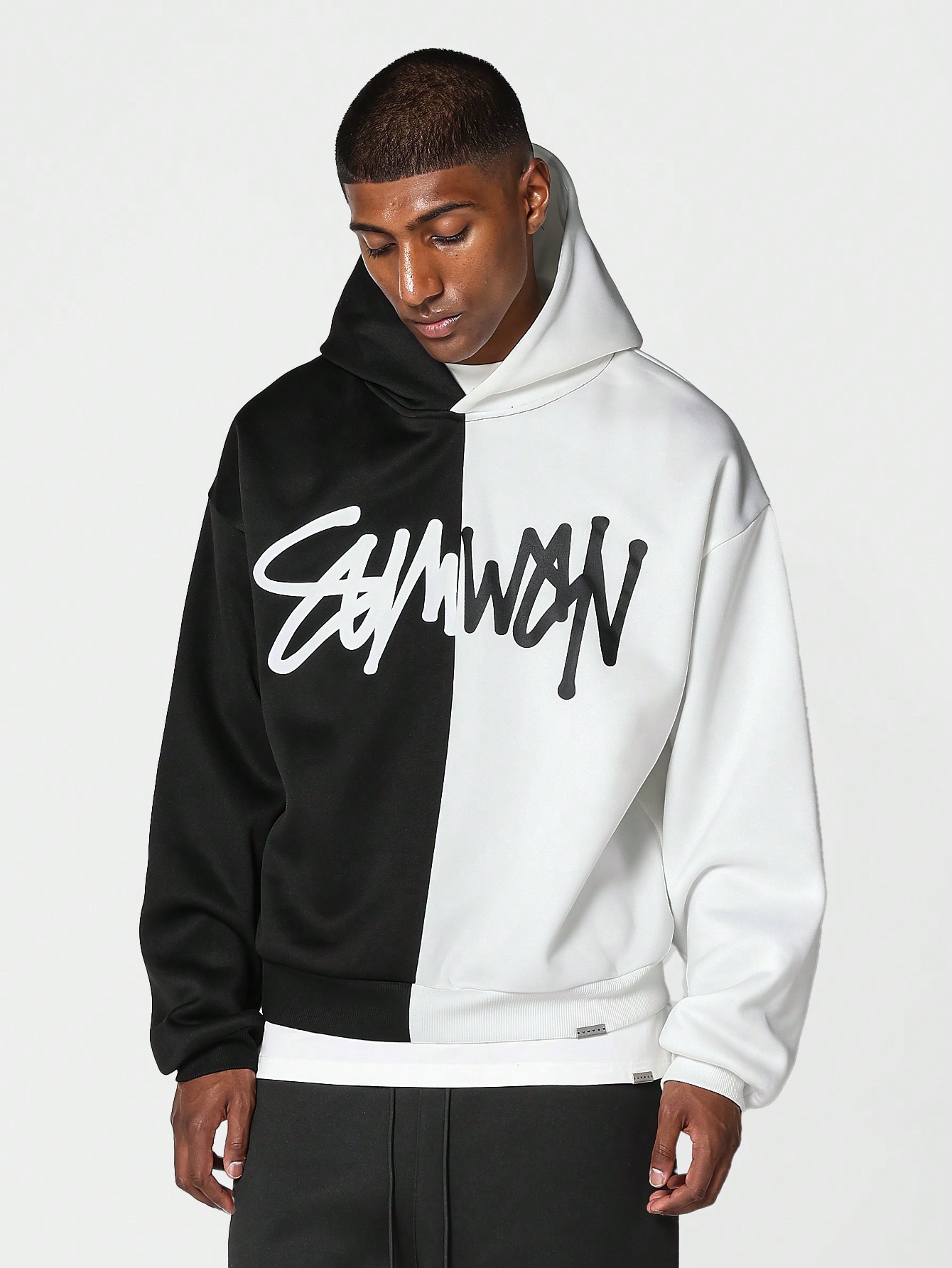 SUMWON Overhead Colour Block Hoodie With Front Print