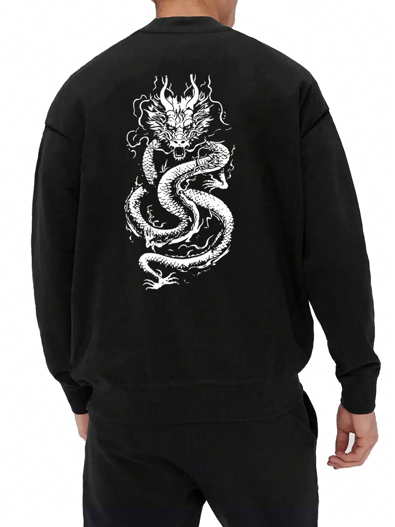 Men's Chinese Dragon Print Drop Shoulder Long Sleeve Sweatshirt